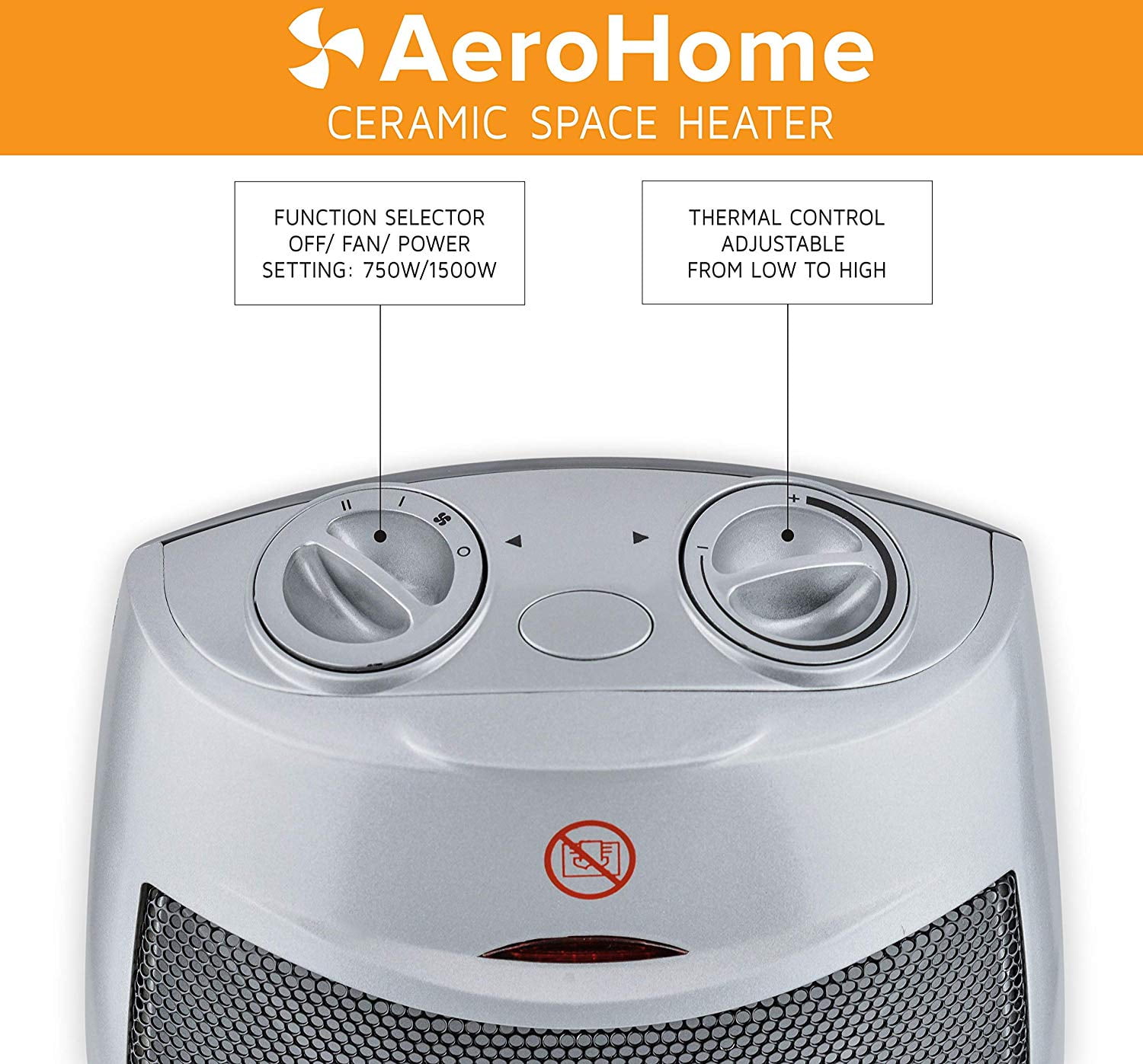 AeroHome 1500W Personal Electric Ceramic Space Heater with Adjustable Thermostat (Silver, 11 in x 7 in x 5 in) uqvt5