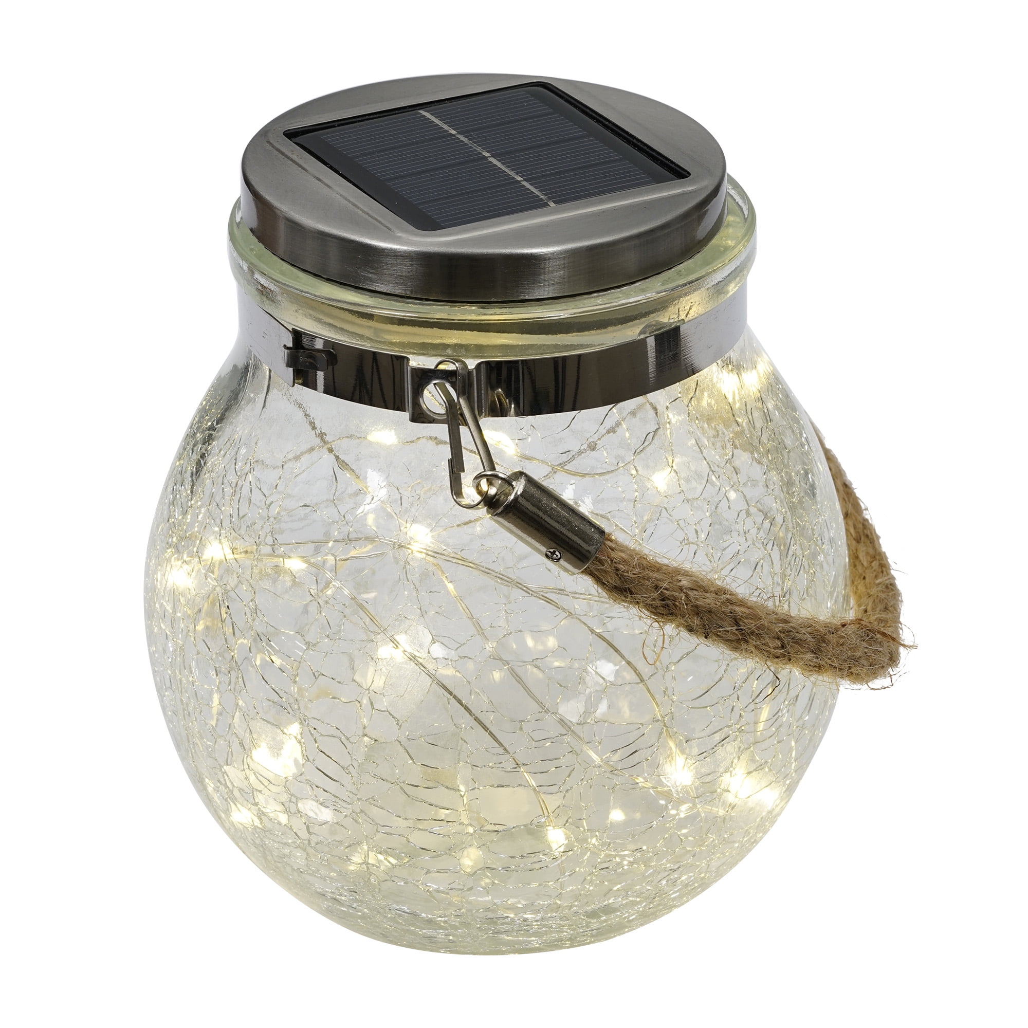 Mainstays Crackle Glass Solar Powered Jar Light with Warm White LED (5.5 in) n8e4s
