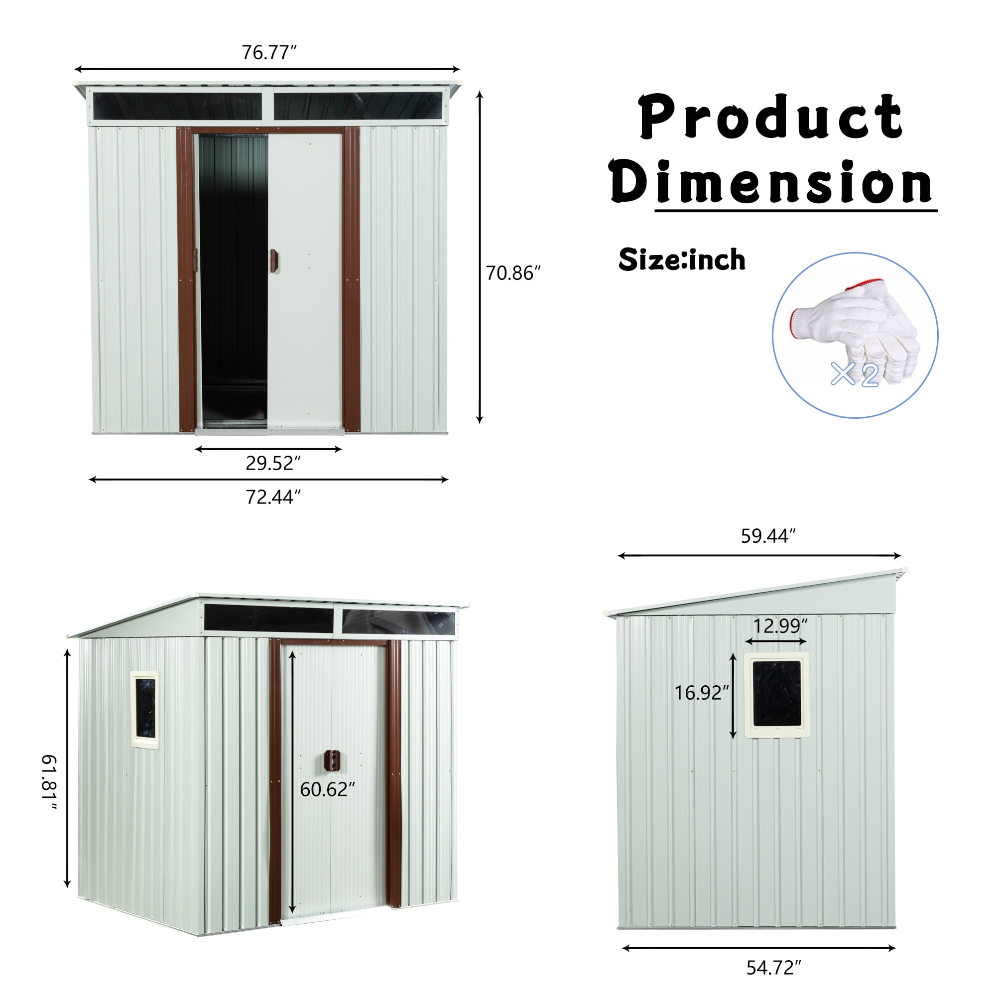 GUTALOR Outdoor Metal Storage Shed, Weather-Resistant Garden Tool House with Window and Sliding Door (White, 6 ft x 5 ft) 6xa73