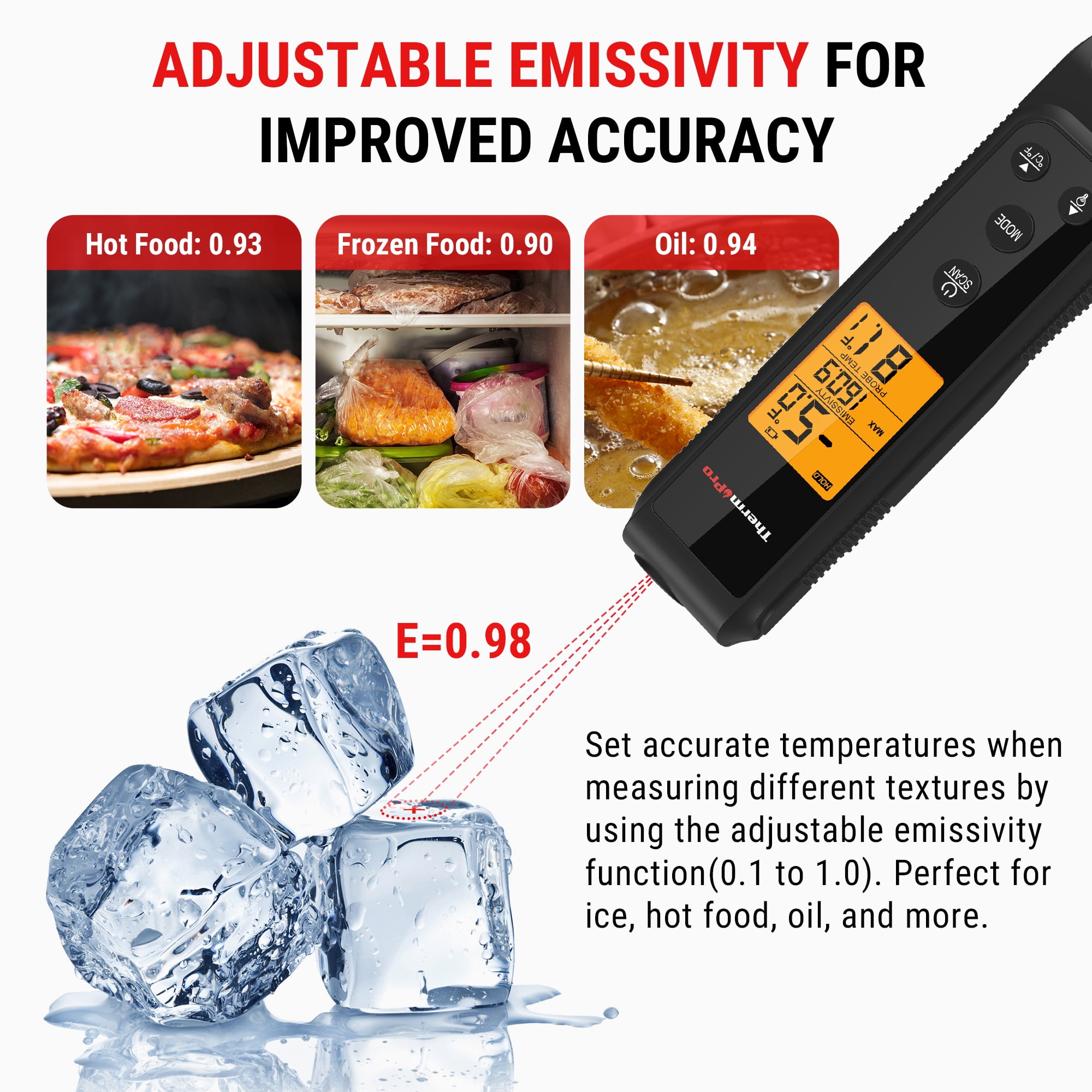 ThermoPro 2-in-1 Infrared Thermometer and Instant Read Meat Probe for Grilling and Baking (Black, 1 Pack) 50ti6