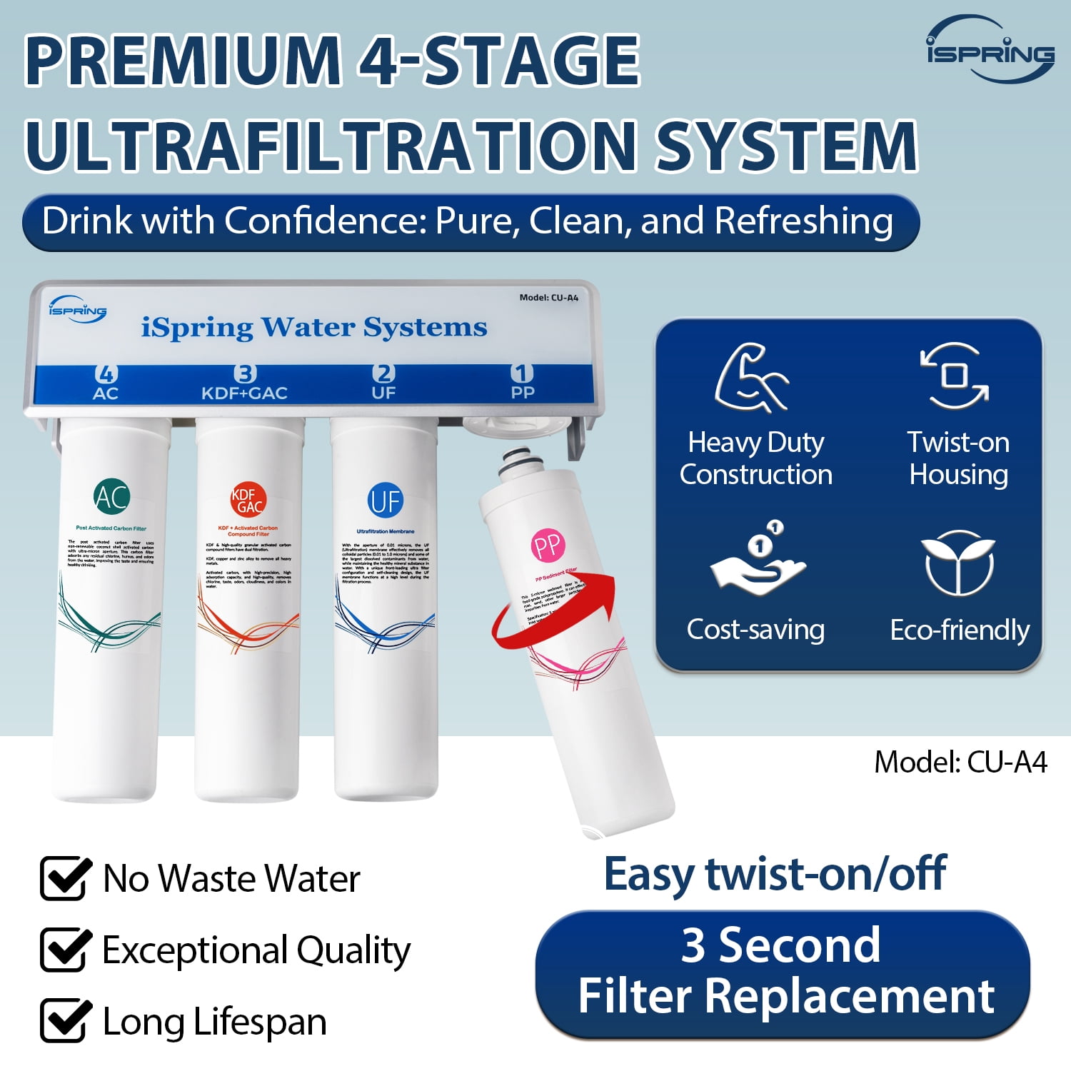 iSpring 4-Stage Under Sink Ultra-Filtration System (White, 0.01 Micron) with Brushed Nickel Faucet rozjq