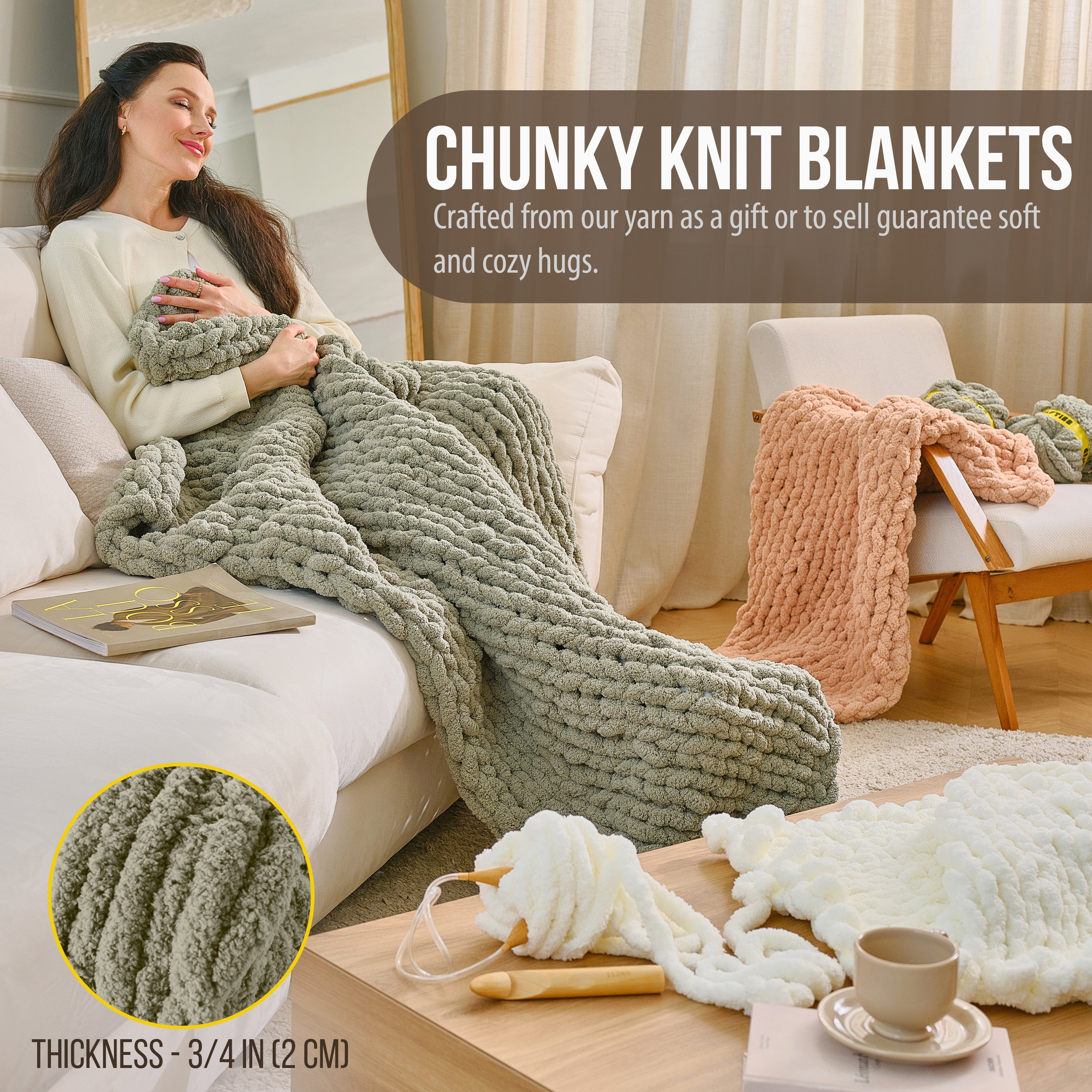 Craftiss Chunky Chenille Yarn for Crochet (Dusty Pink, 8 Rolls, 8 oz per Skein) 6kk2k