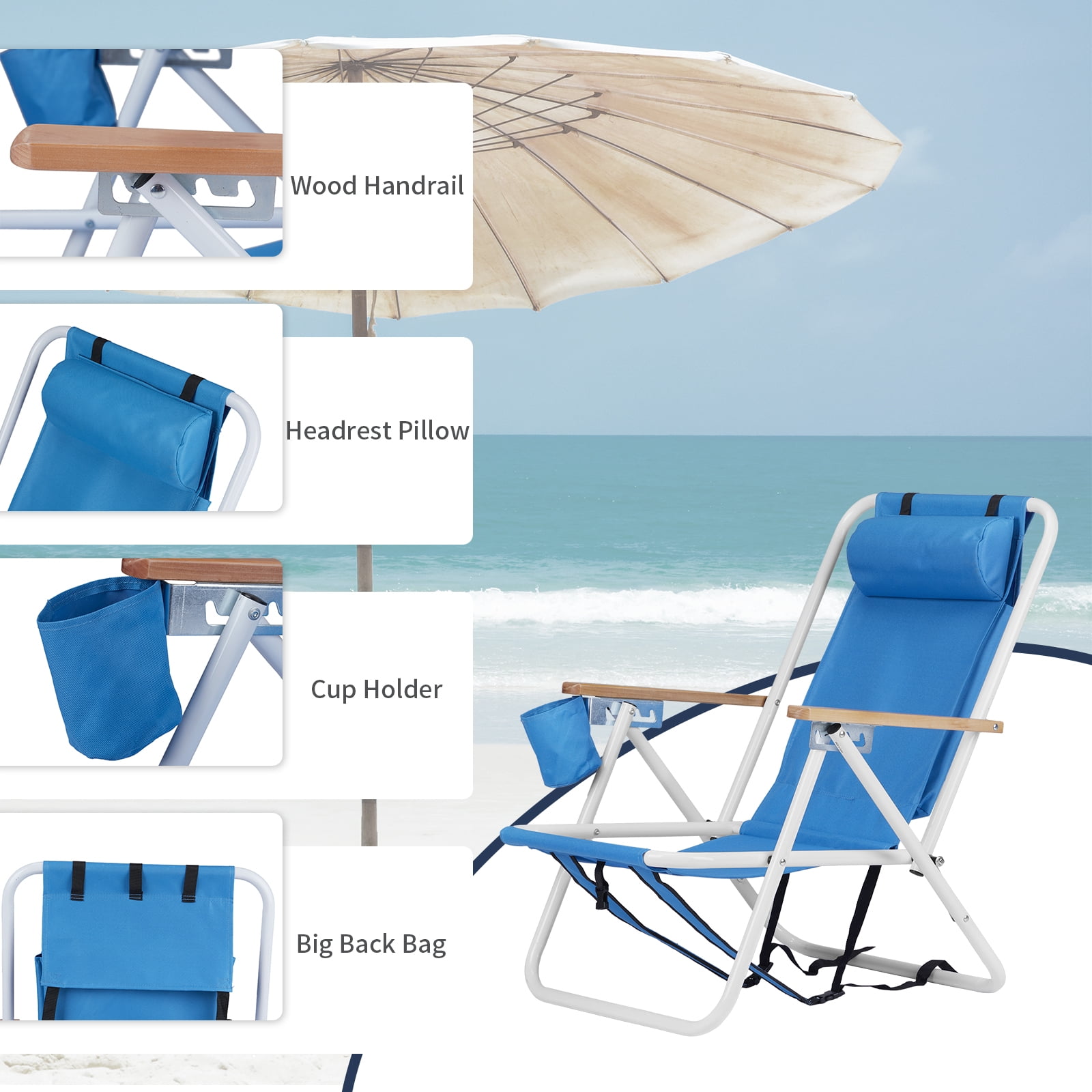 Ktaxon Portable Folding Beach Chair (Blue, 1 Pack) 3csda