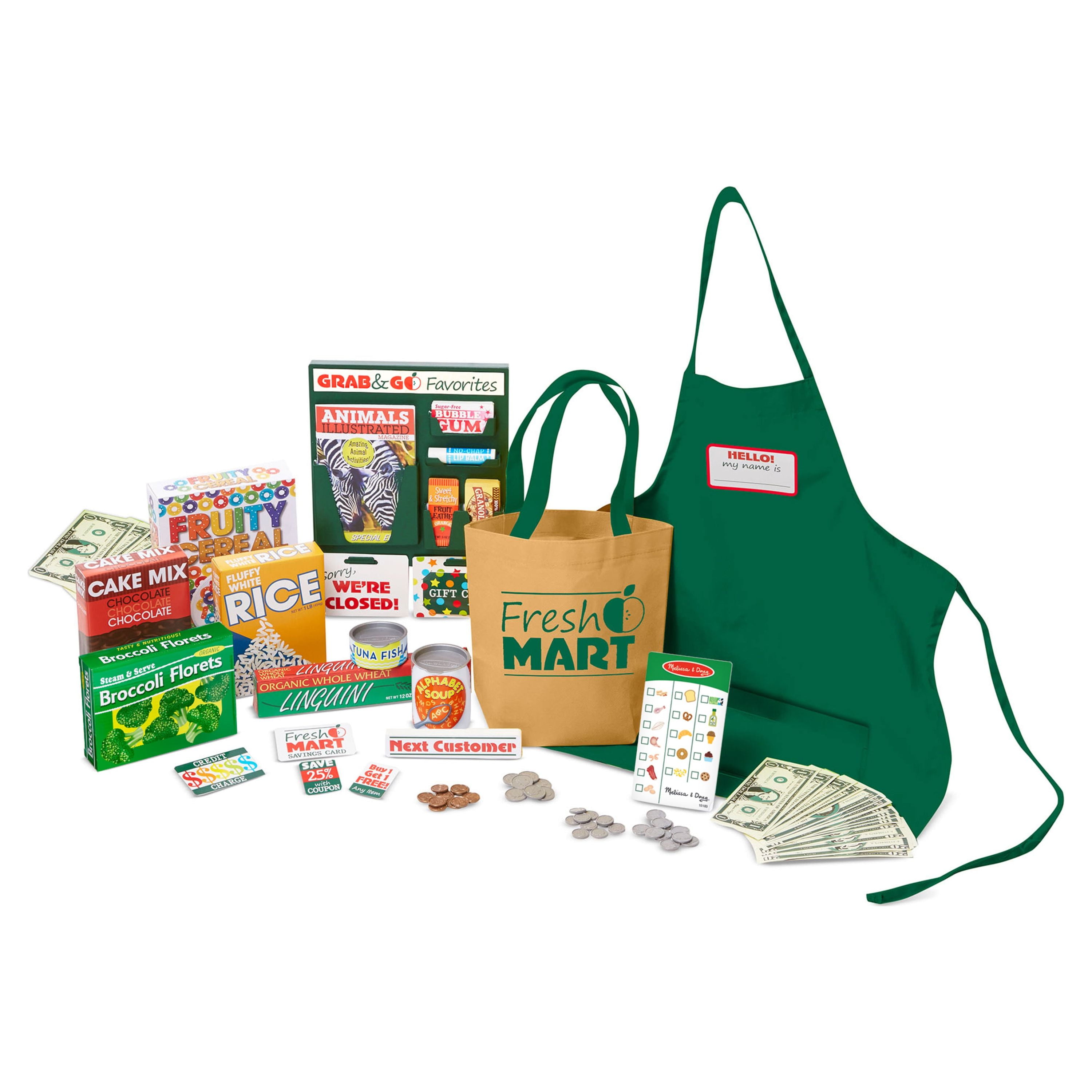 Melissa & Doug Fresh Mart Grocery Store Play Food and Role Play Companion Set (70 Pieces) i7u8b