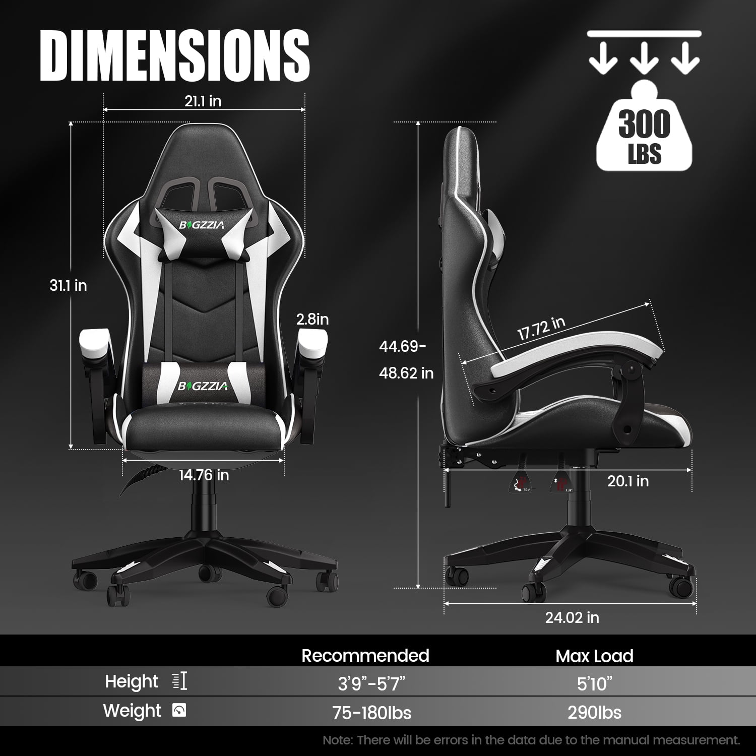 Bigzzia Ergonomic Gaming Chair, Adjustable Office Desk Chair with Lumbar Support and Headrest (Black and White, 350 lb Capacity) tt7sk