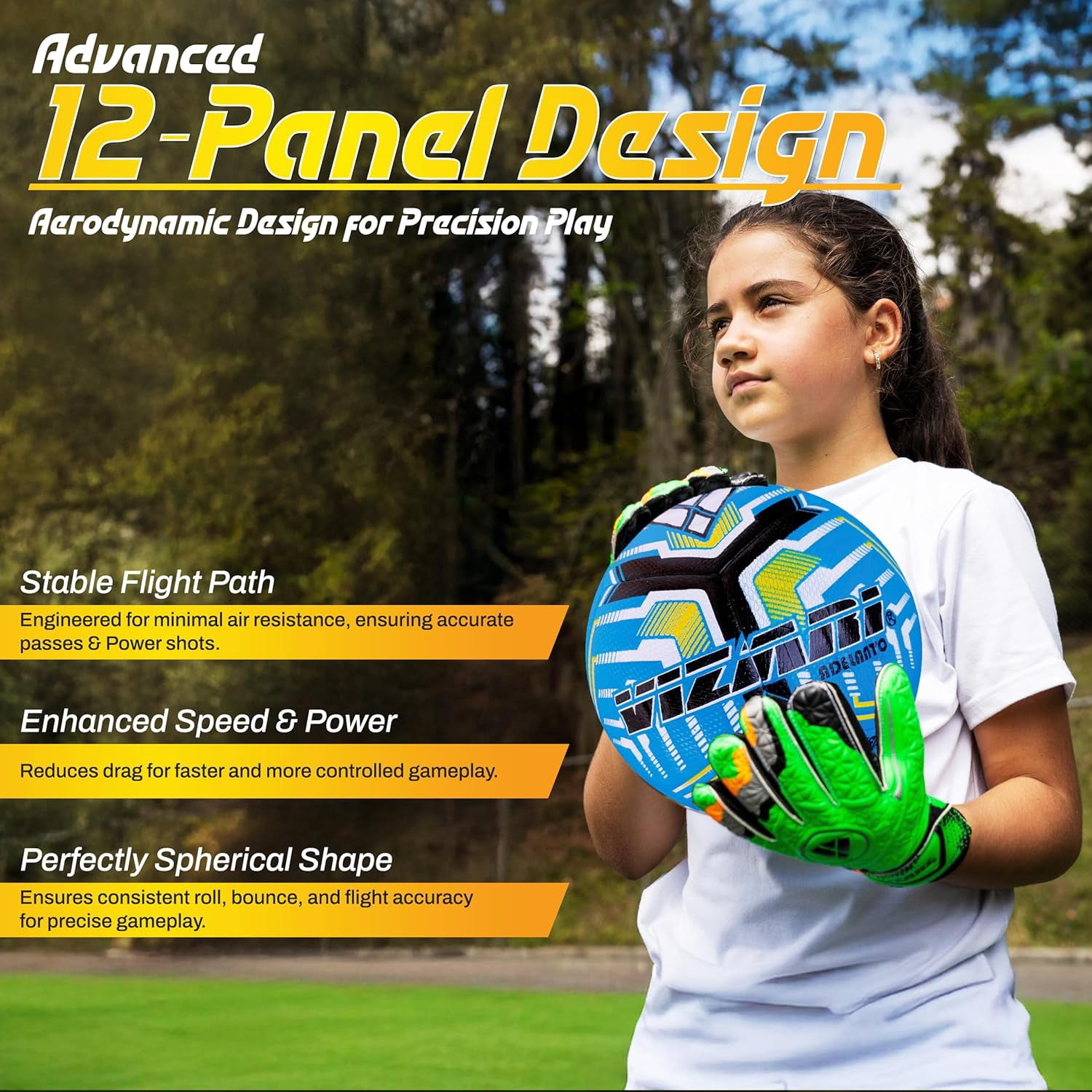 Vizari Adelanto Soccer Ball, Durable 12-Panel Design, Water-Resistant Aerodynamic Training Ball (Blue, Size 4) tdh0s