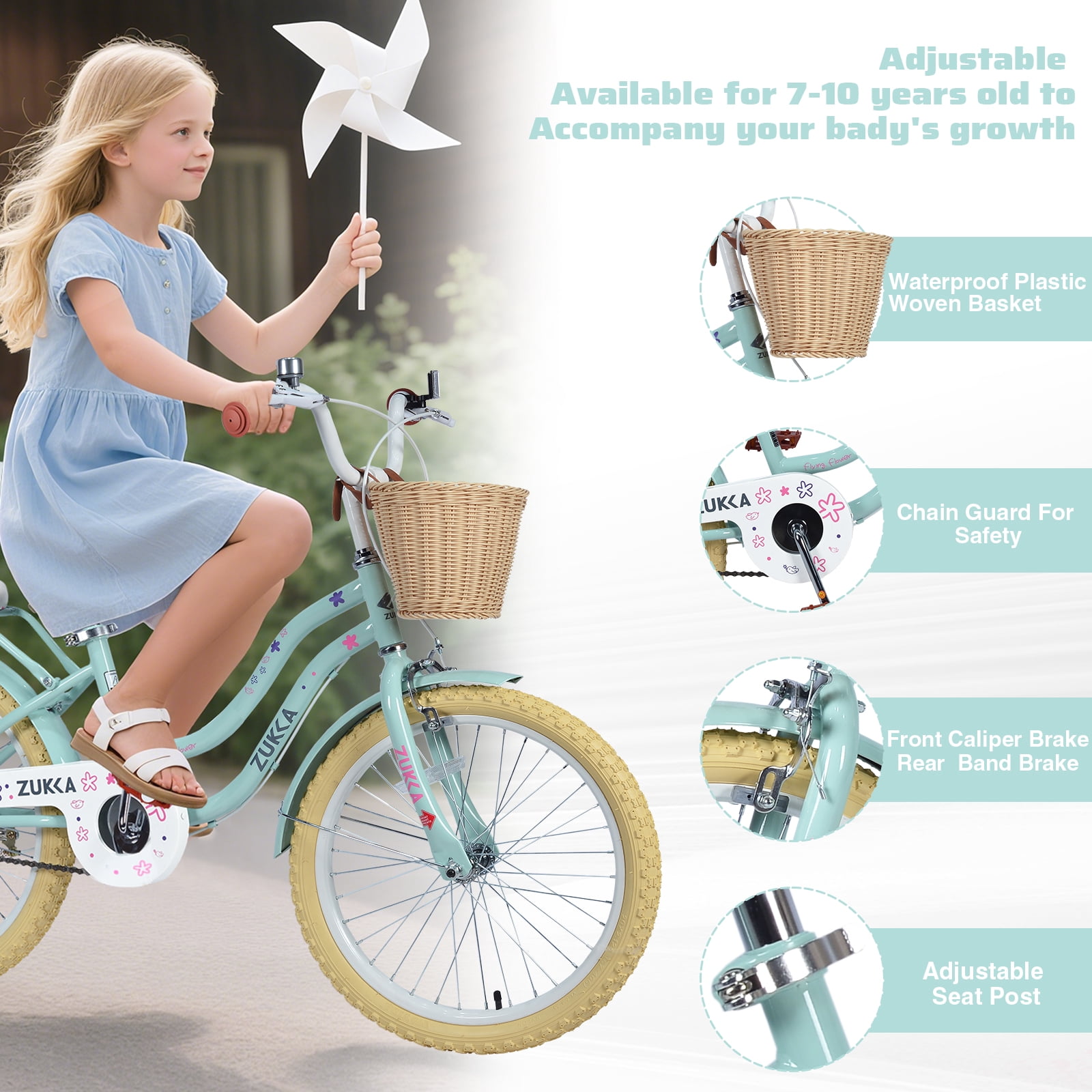 Abrihome 20-Inch City Cruiser Bike with Woven Basket (Green, 20 in) asbe7
