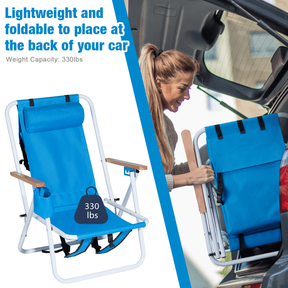 Tcbosik Folding Beach Chairs with 4-Position Adjustable Backrest and Cup Holder (Blue, Set of 2) mnnk6
