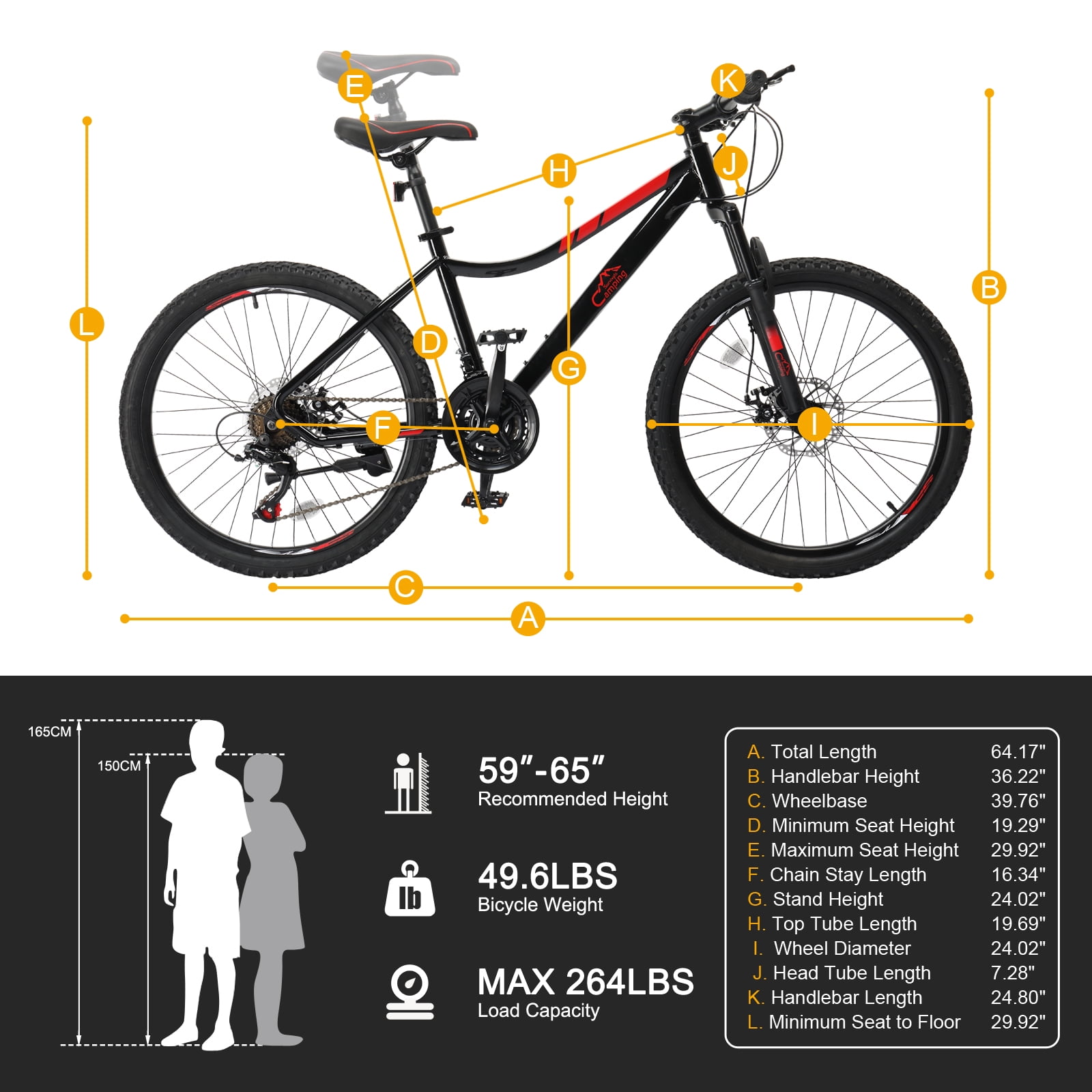 Ktaxon 24 in Mountain Bike with Shimano 21 Speed Drivetrain and Disc Brakes (Black Red, 24 in) 7gah1