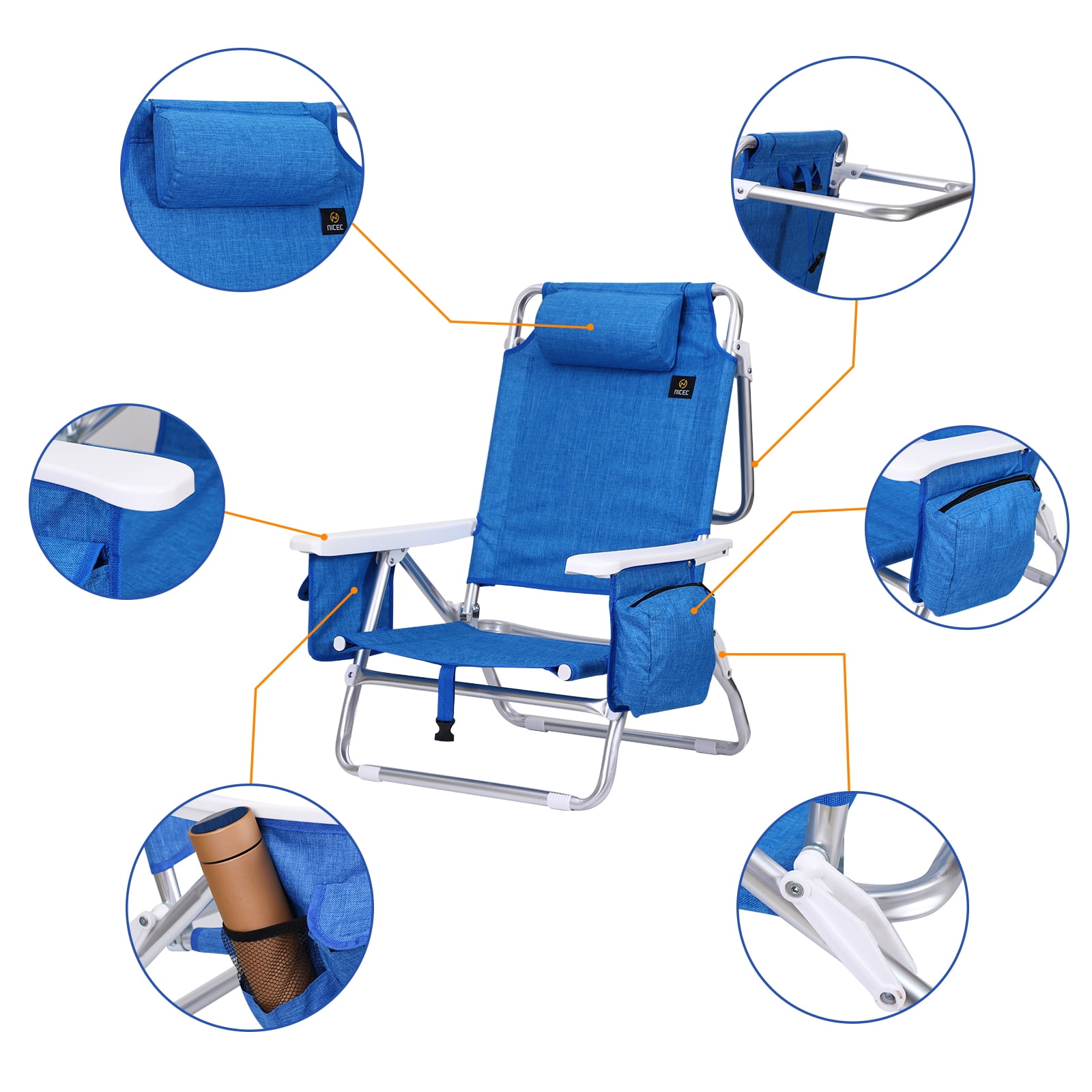 MUKE Backpack Beach Chair with Umbrella, Cooler, and Cup Holder (Blue, 1 Pack) gkwsu