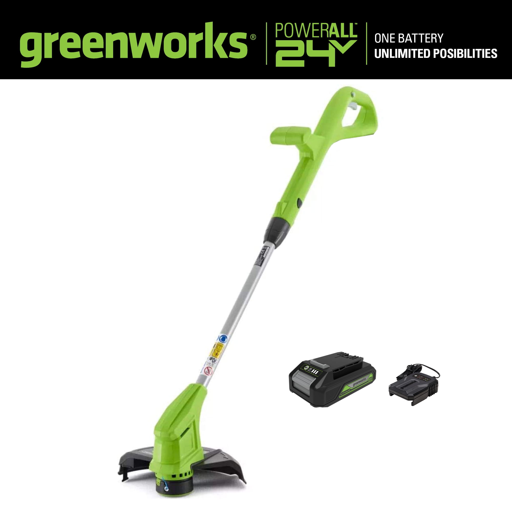 Greenworks 24V Cordless String Trimmer and Edger with 2.0 Ah Battery and Charger (10 in) wmxmq
