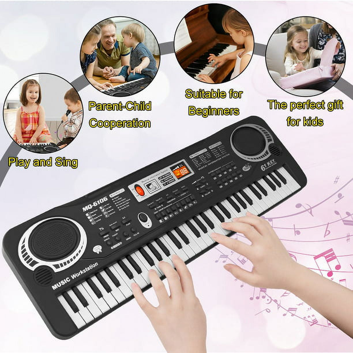 Haokaini 61-Key Electronic Piano Keyboard for Kids with Microphone (Black, 21.3x6.7x2.1 in) jwyct
