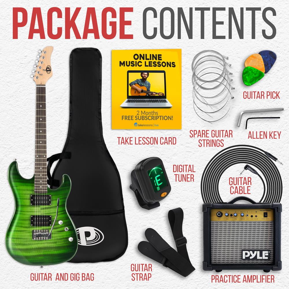 Pyle Electric Guitar Starter Kit with Amplifier and Accessories (Blue, Full Size) hsxid