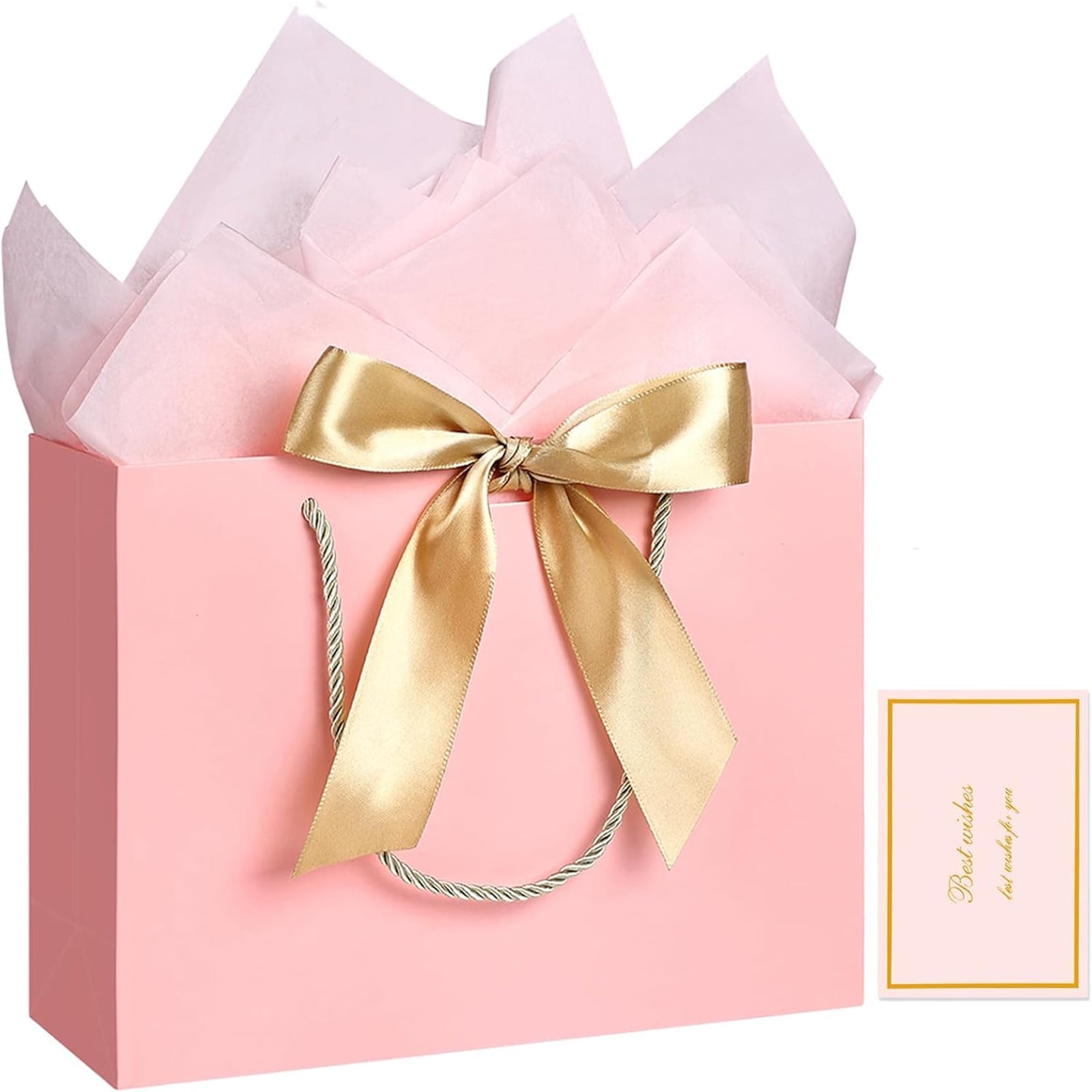 AUCLAY Large Gift Bags with Handles and Tissue Paper for Birthday Wedding Party (Pink, 3 Pack, 12.6 in) b3kws