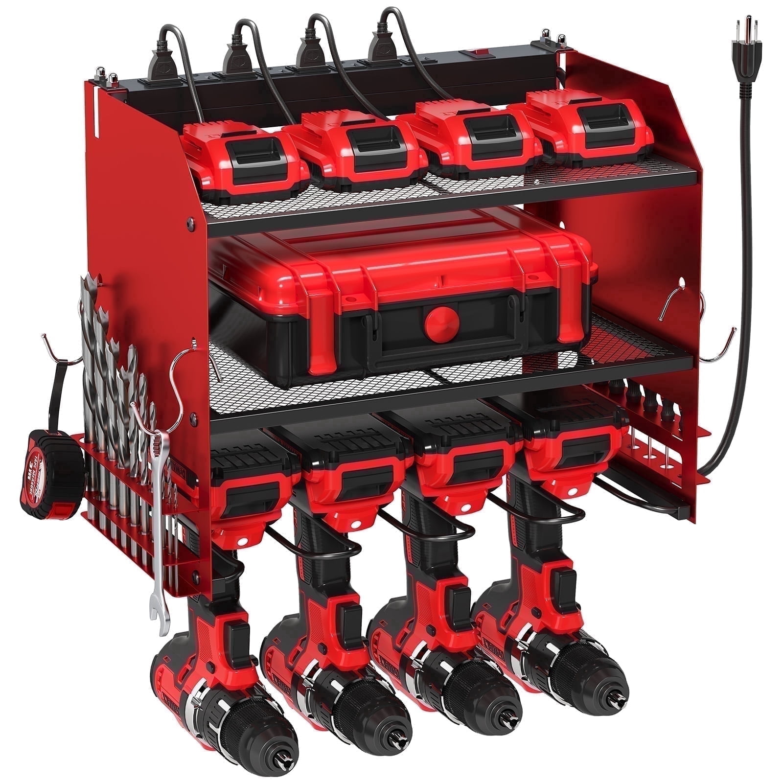 TLGREEN Power Tool Organizer Wall Mount with Charging Station (Red, 16.3 in x 9.1 in x 12 in) jslkt