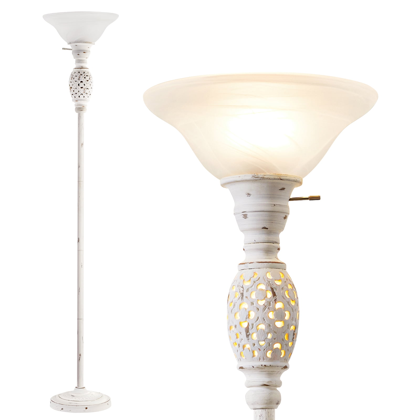 NATYSWAN Torchiere Floor Lamp with Nightlight and Glass Shade (White, 70 in) ljgyp