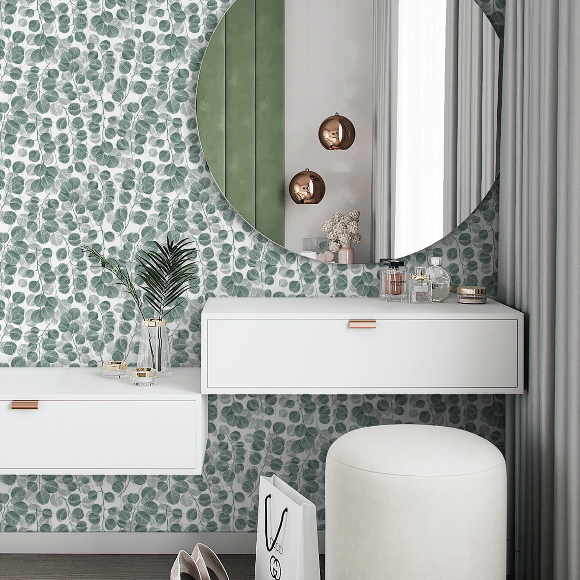 Abyssaly Peel and Stick Wallpaper Floral Green Leaf Contact Paper (Green, 17.7 in x 118 in) 52i7s
