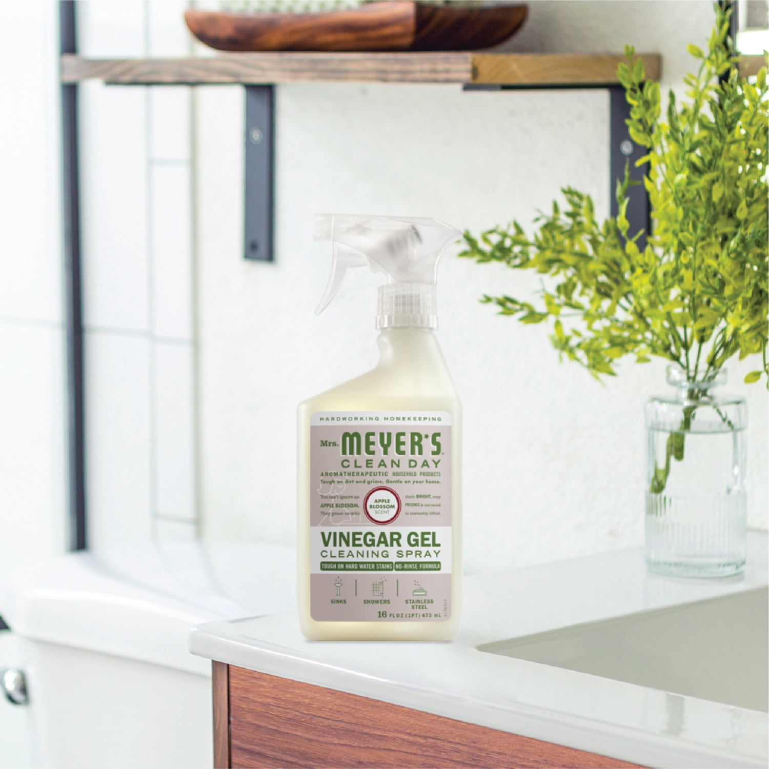 Mrs. Meyer's Vinegar Gel Cleaning Spray, Bathroom Surface Cleaner, No-Rinse Formula (Apple Blossom, 16 fl oz) 60t1n