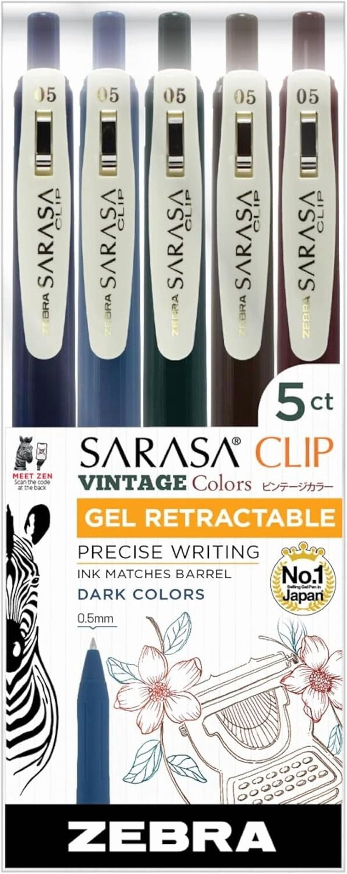 Zebra Sarasa Clip Vintage Gel Retractable Pens (Assorted Dark Colors, 5-Pack) dbner