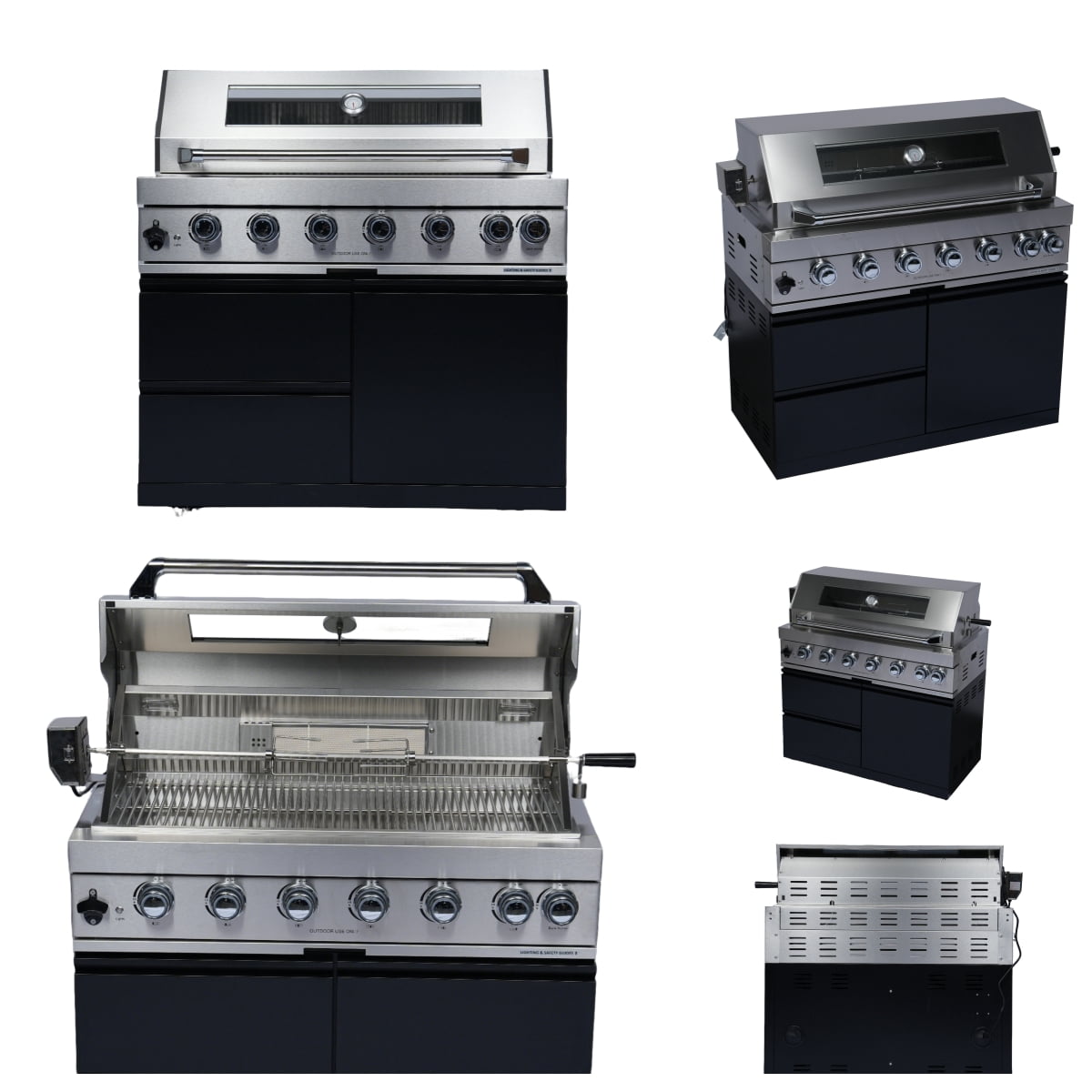 Navratil 82-Inch 6-Burner Gas Outdoor Kitchen Island Grill with Wine Cooler, Rotisserie, and Storage (Black, 82 in) 3u91l