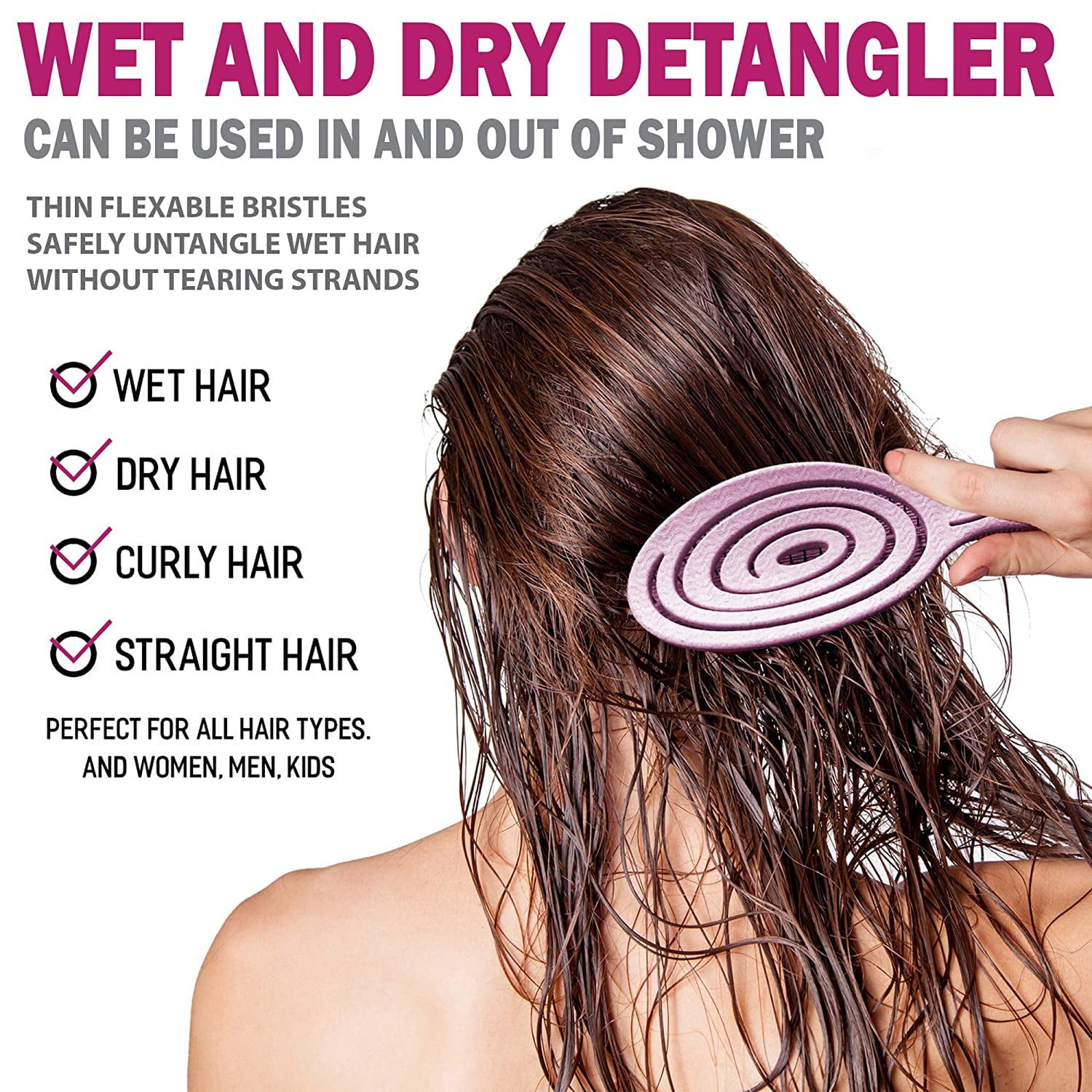 Fiora Naturals Hair Detangling Brush, Flexible Bristle Detangler for Smooth Hair (Pink, 1 Count) uawtq