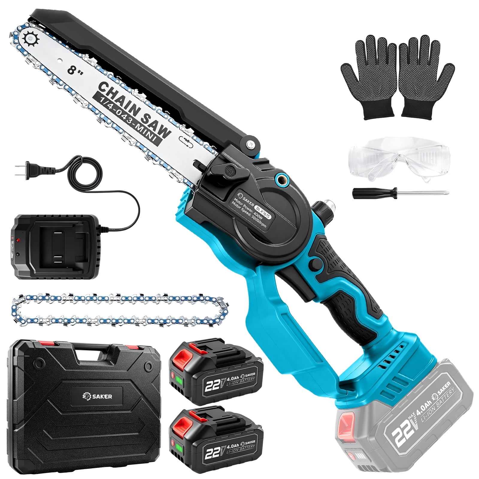 Saker 8 Inch Cordless Electric Mini Chainsaw, Portable Handheld Pruning Saw for Tree Trimming and Wood Cutting (Black, 8 in) zcswy