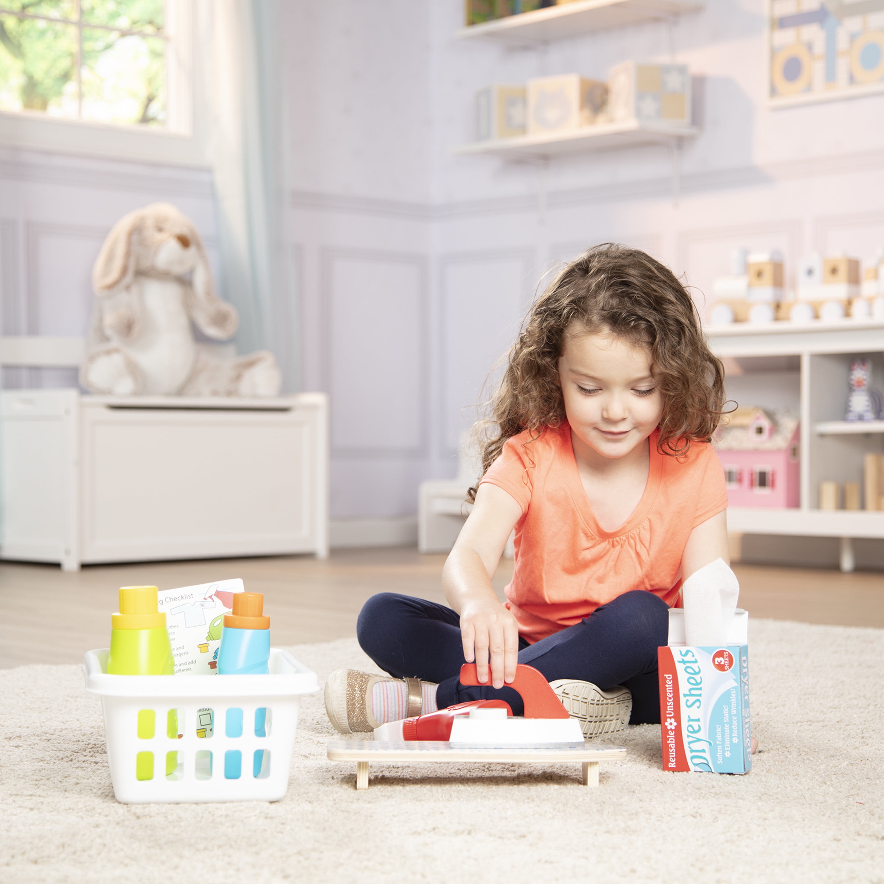 Melissa & Doug Laundry Basket Play Set with Wooden Iron, Ironing Board, and Accessories (14 Pcs) anajg