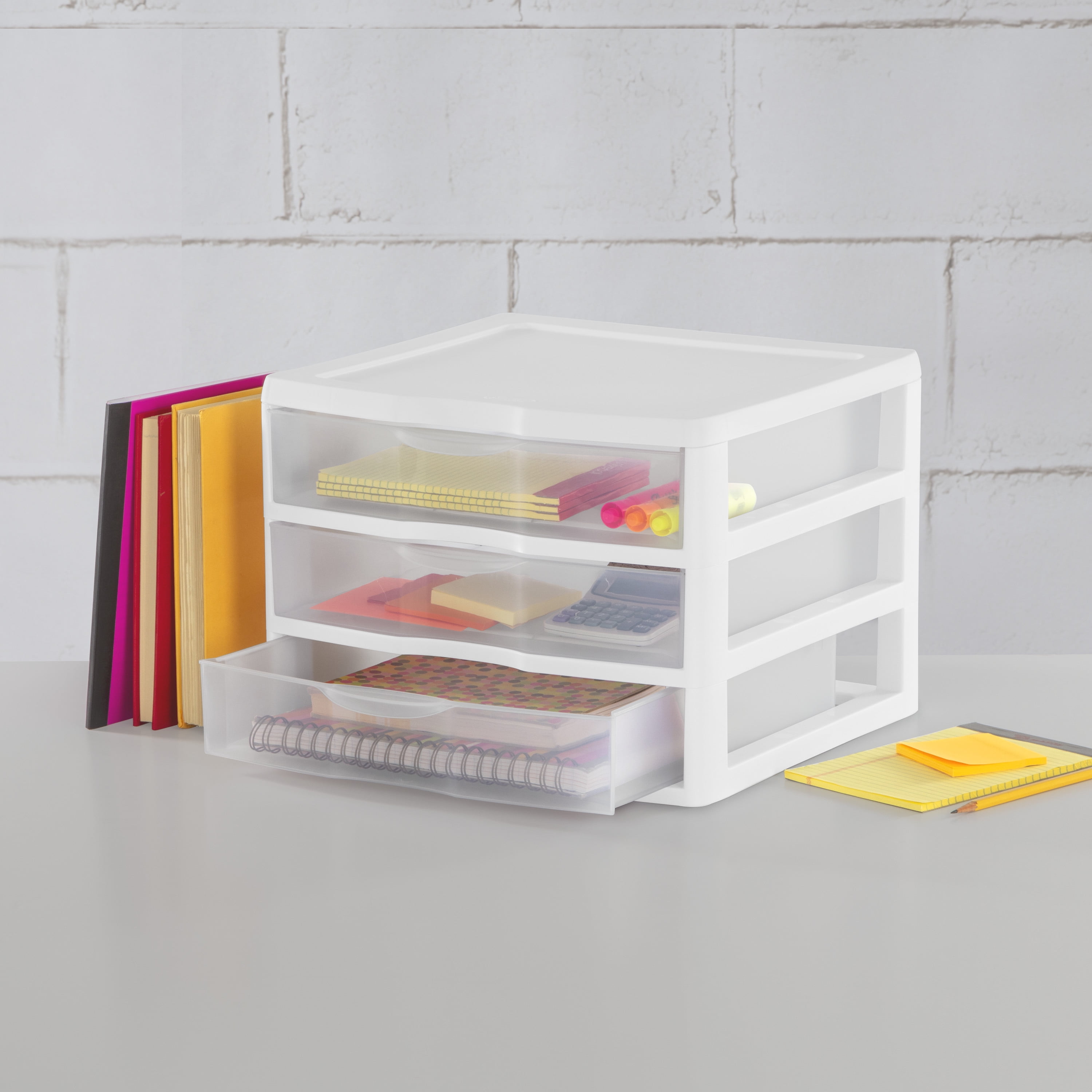 Sterilite Wide 3 Drawer Unit, Desktop Storage Organizer for Office and Craft Supplies (Clear, 14.6 in x 14.5 in x 10.6 in) deef1 - Image 5
