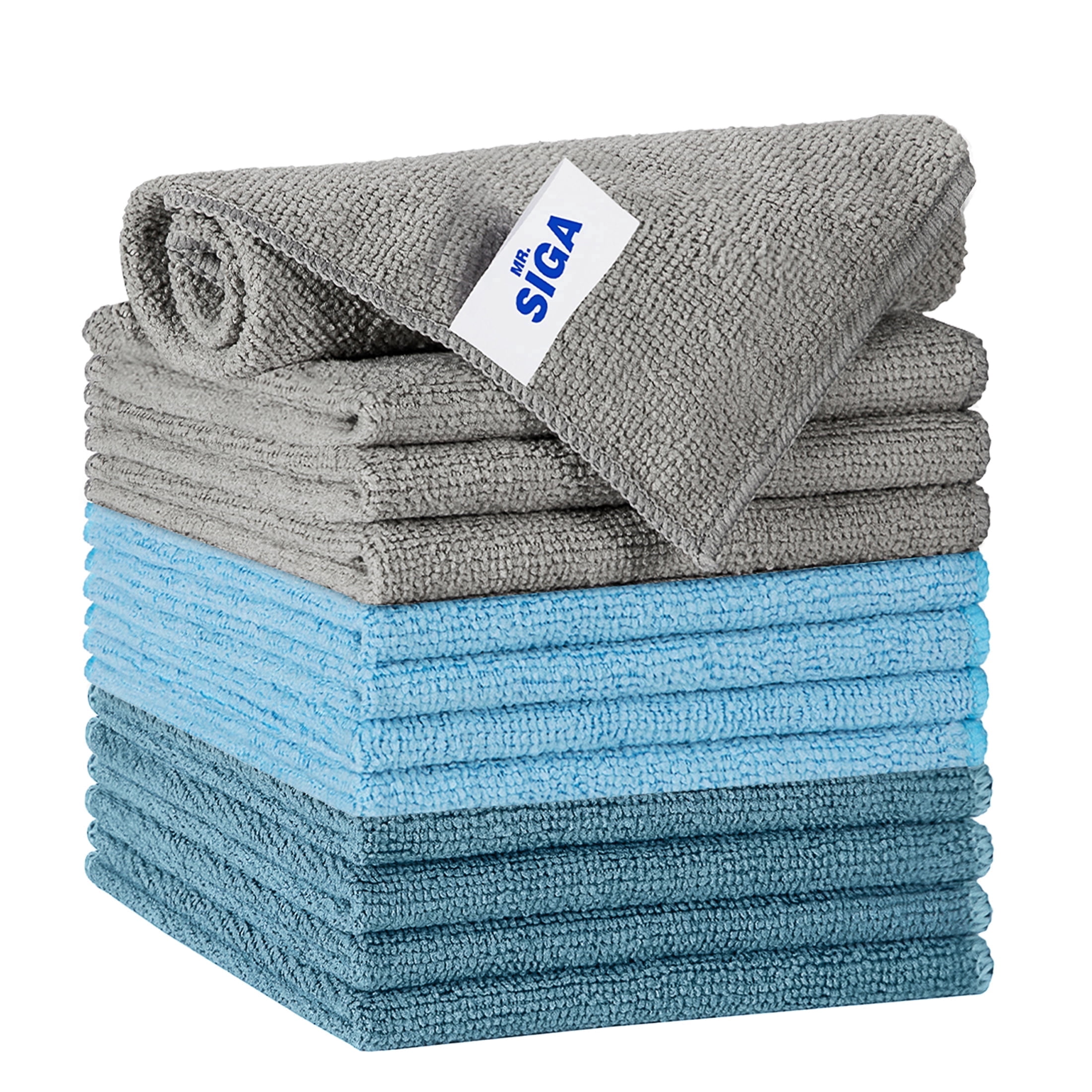MR.SIGA Microfiber Cleaning Cloths, All-Purpose Streak-Free Towels for Kitchen and Home (Navy and Gray, 12 Pack, 11.8 x 11.8 in) uunvl