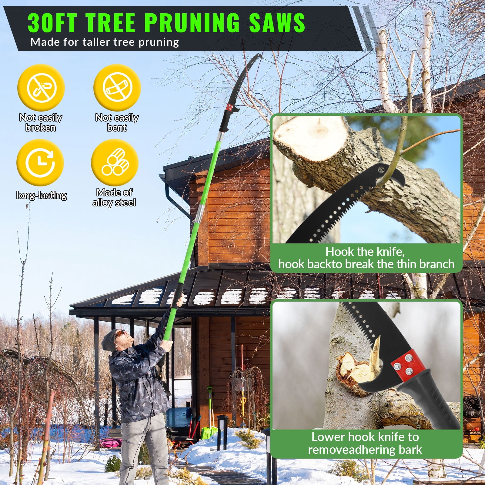 DWALE Extendable Tree Pole Pruner Manual Branch Trimmer with Saw Blade (30 ft) 4fog0 - Image 4