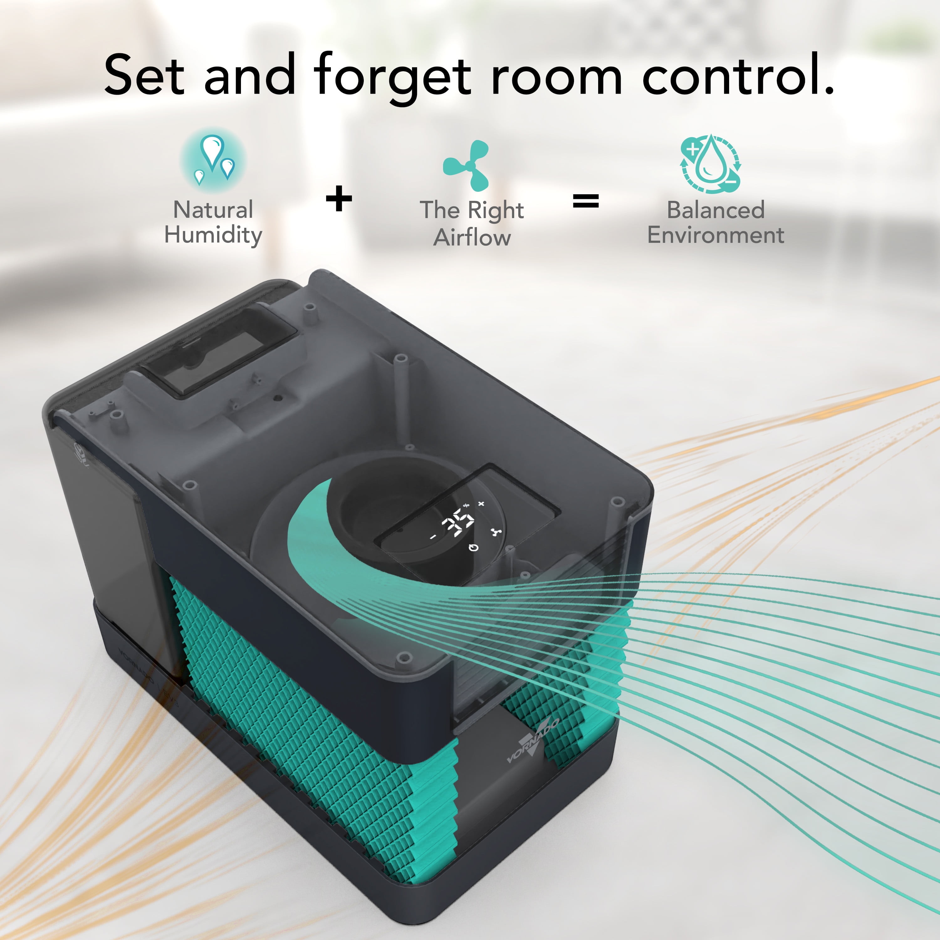 Vornado EV3 Whole Room Evaporative Humidifier, Intelligent Humidity Control, Top Fill Design, 10 Speed Settings (Black, 1.5 gal) 6zz2o