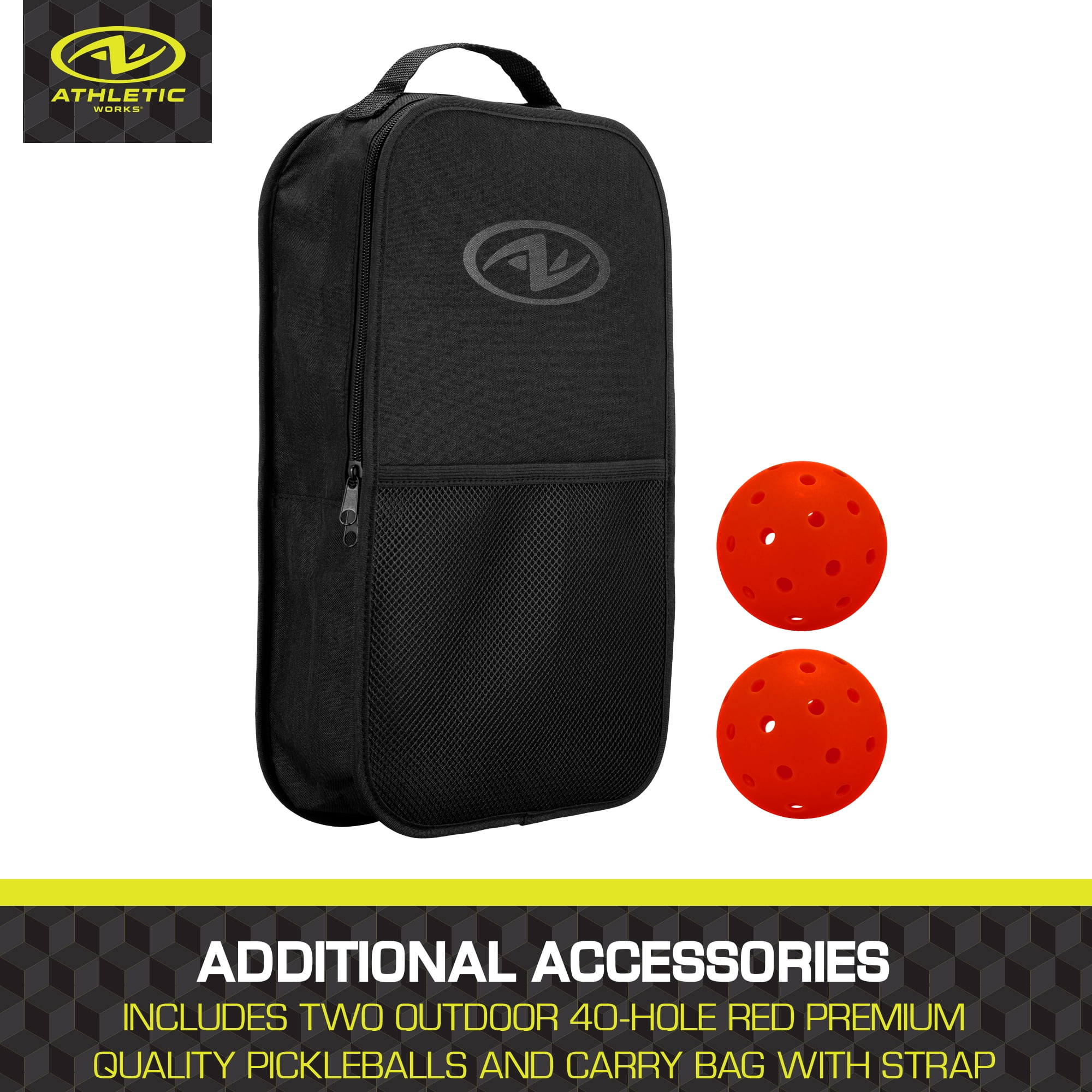 Athletic Works Charge Fiberglass 2-Player Pickleball Paddle Set (Red, 5-Piece) lny5n