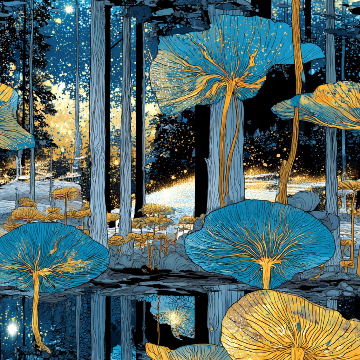 Kanworse Peel and Stick Wallpaper Glowing Mushroom Forest Fantasy Wall Mural (Multicolor, 17.7 in x 9.8 ft) z5x4i