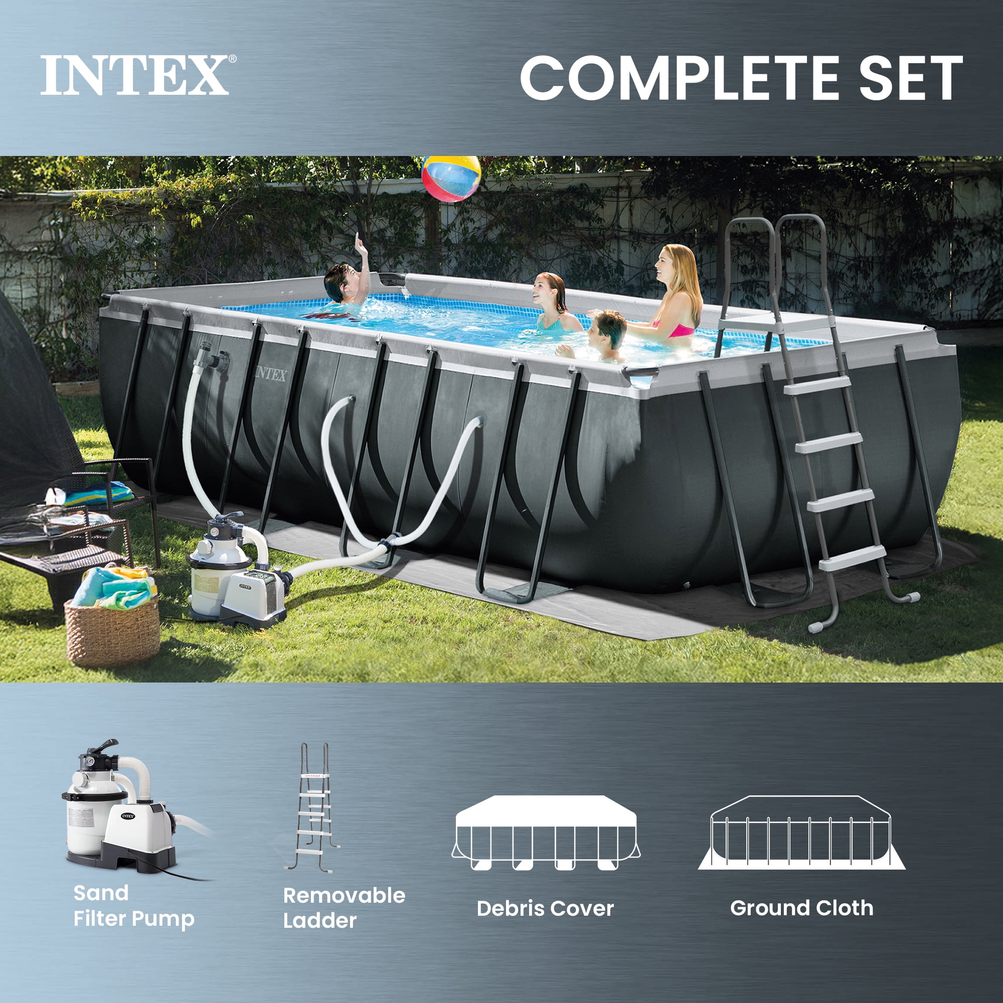 Intex Ultra XTR Above Ground Swimming Pool Set with Floating Recliners and Inflatable Cooler (18 ft x 9 ft x 52 in) 82fut