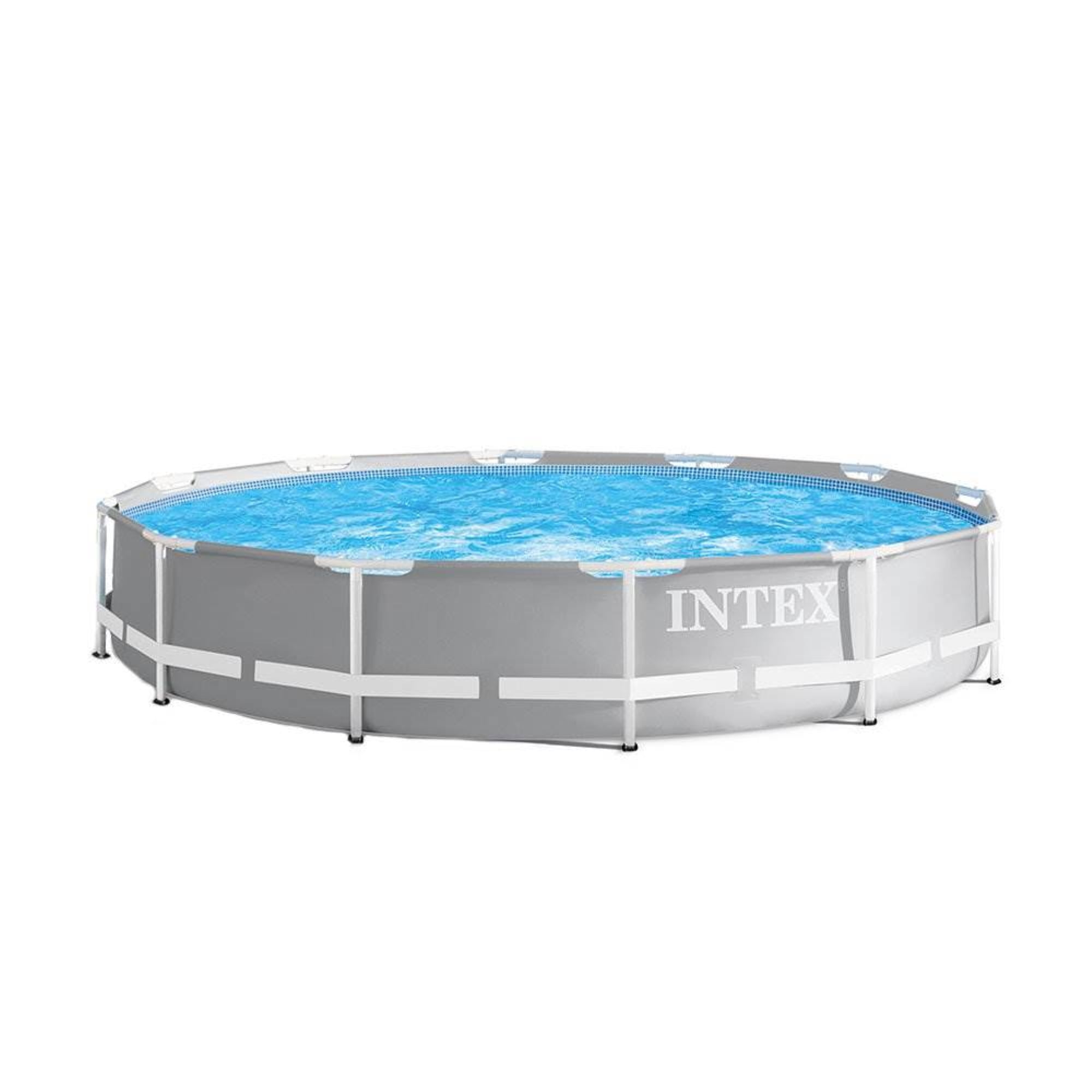 Intex Prism Frame Above Ground Swimming Pool with Automatic Robot Vacuum (Gray, 12 ft x 30 in) uphsx