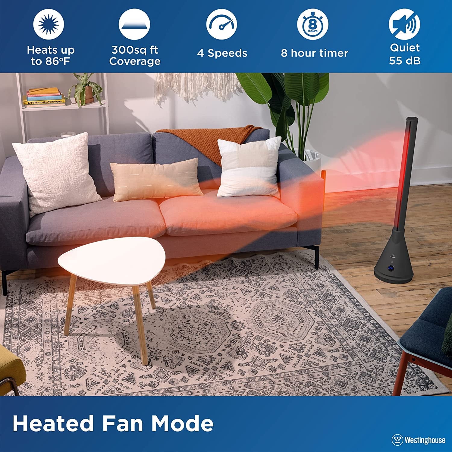 Westinghouse 40 in Oscillating Bladeless Tower Fan and Heater with Remote Control (Black) ghkvk