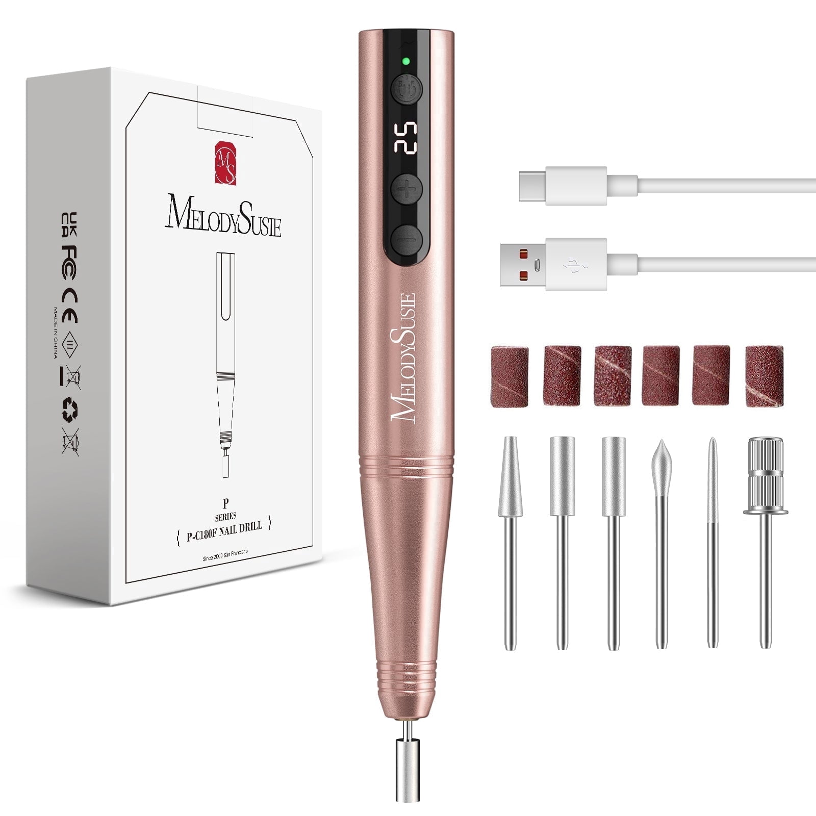 MelodySusie Portable Cordless Electric Nail Drill, Professional Rechargeable E-File for Acrylic and Gel Nails (Gold, 0.15 lb) pjqx7