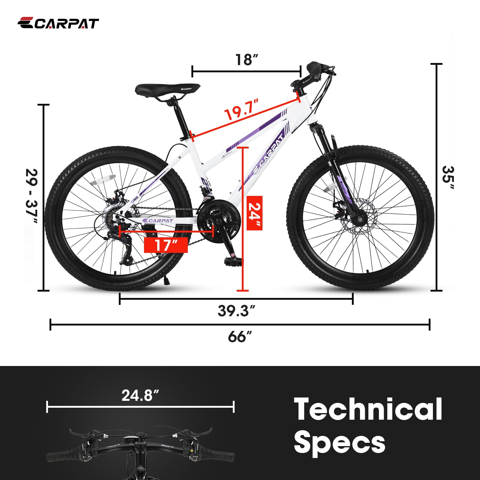 Ambifirner 24 in Mountain Bike for Women, Shimano 21-Speed Dual Disc Brakes, Steel Frame (White/Pink, 24 in) 48nr3