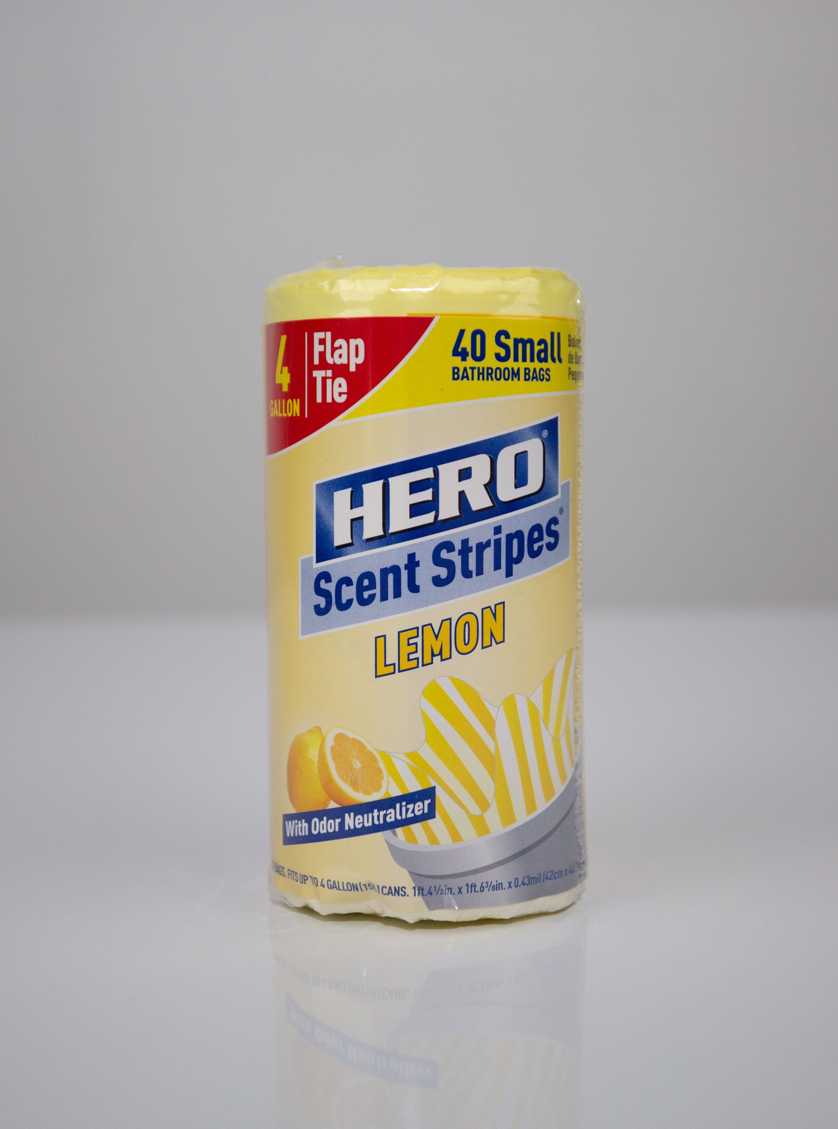 Hero Scent Stripes Small Trash Bags (Lemon Scented, 4 Gallon, 40 Count) qrszz