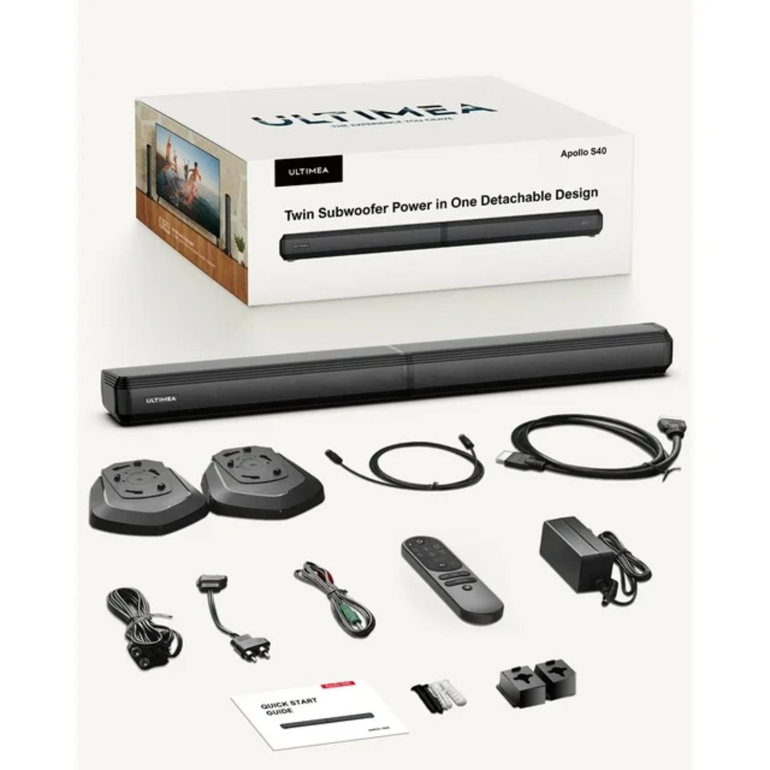 Ultimea 2.2ch Soundbar for TV, Detachable Bluetooth 5.3 Surround Sound System with Built-in Dual Subwoofer and Bassmax Technology (Black, 1 Unit) 4mvp4