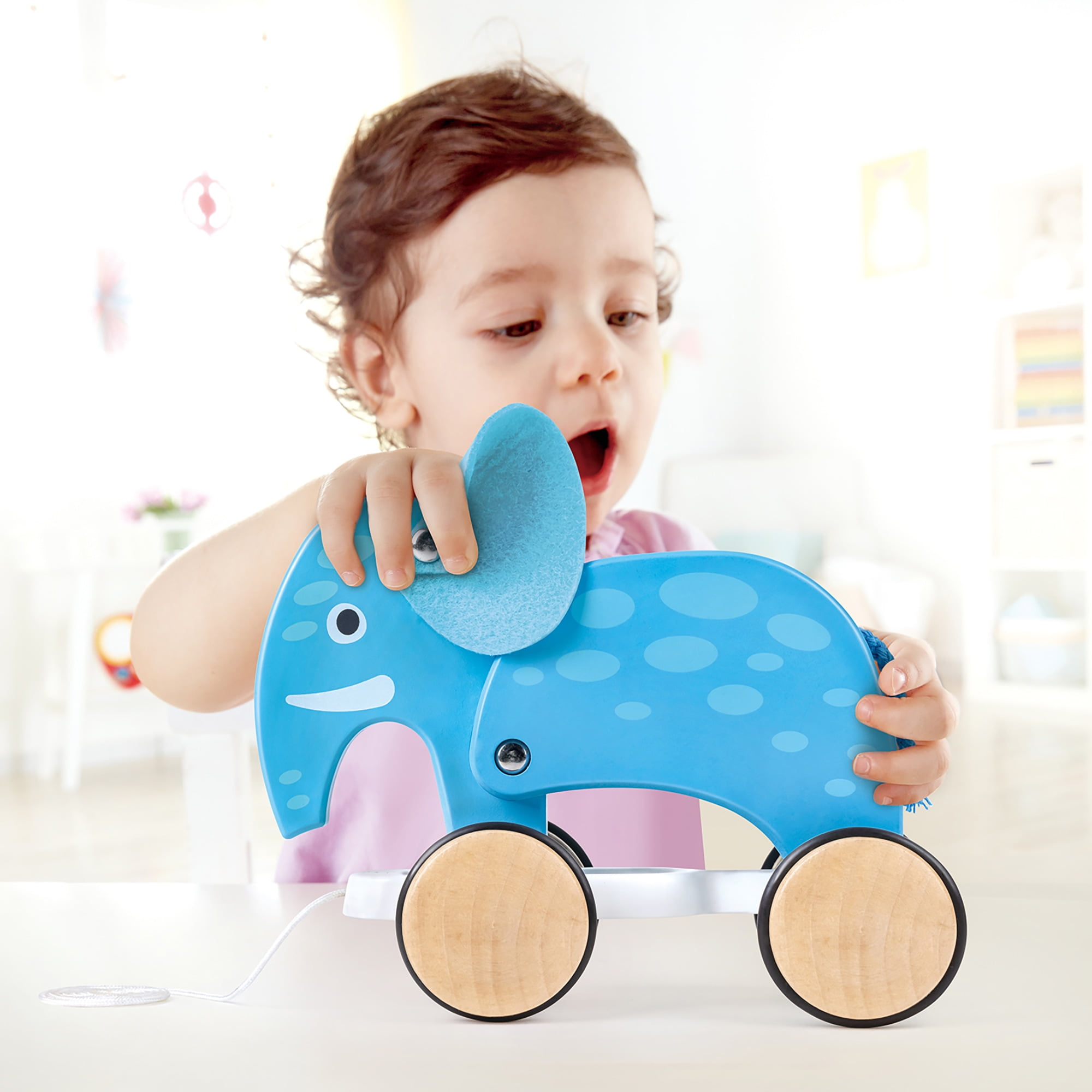 Hape Elephant Pull Along Wooden Animal Toy (Blue, 7.4 in x 6 in x 4 in) pgi80