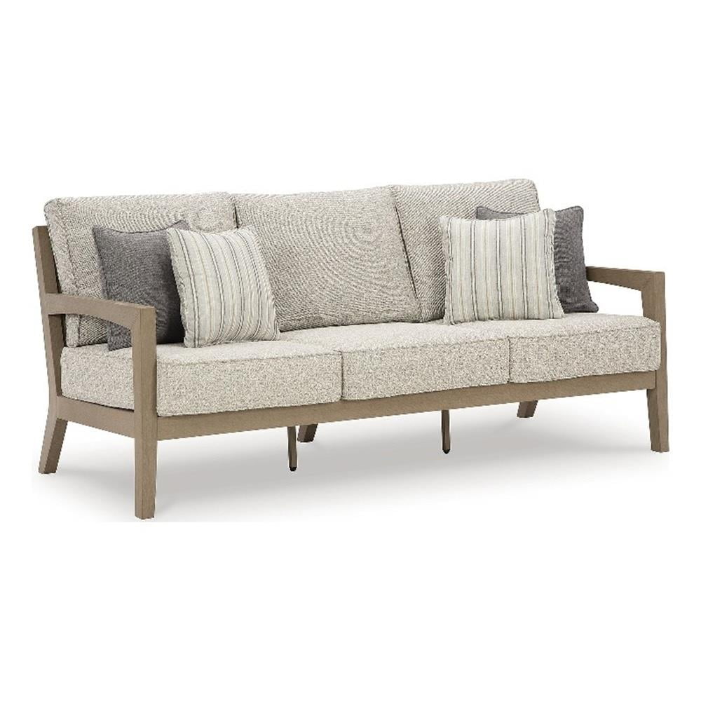Ashley Furniture Myrtle Shore Outdoor Sofa with Cushion (Beige, 84 in) 00734