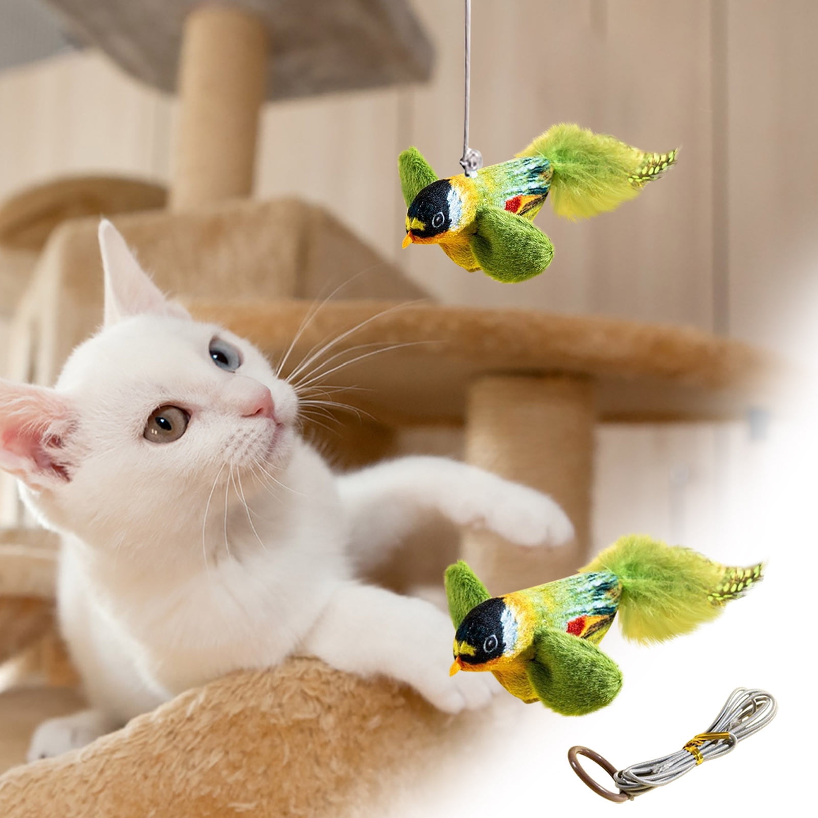 Infidev Interactive Flying Bird Cat Toy, Electric Flapping Wing Simulation Sparrow with Chirping Sound (Green, 1 Pack) 8y2wb