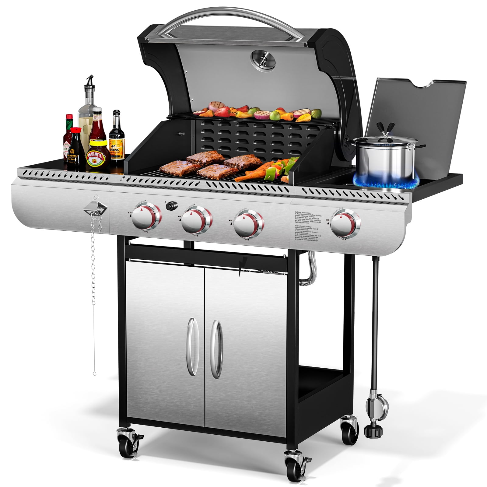 FREE VILLAGE 3-Burner Propane Gas Grill with Side Burner (34,000 BTU, Stainless Steel) ht3wf