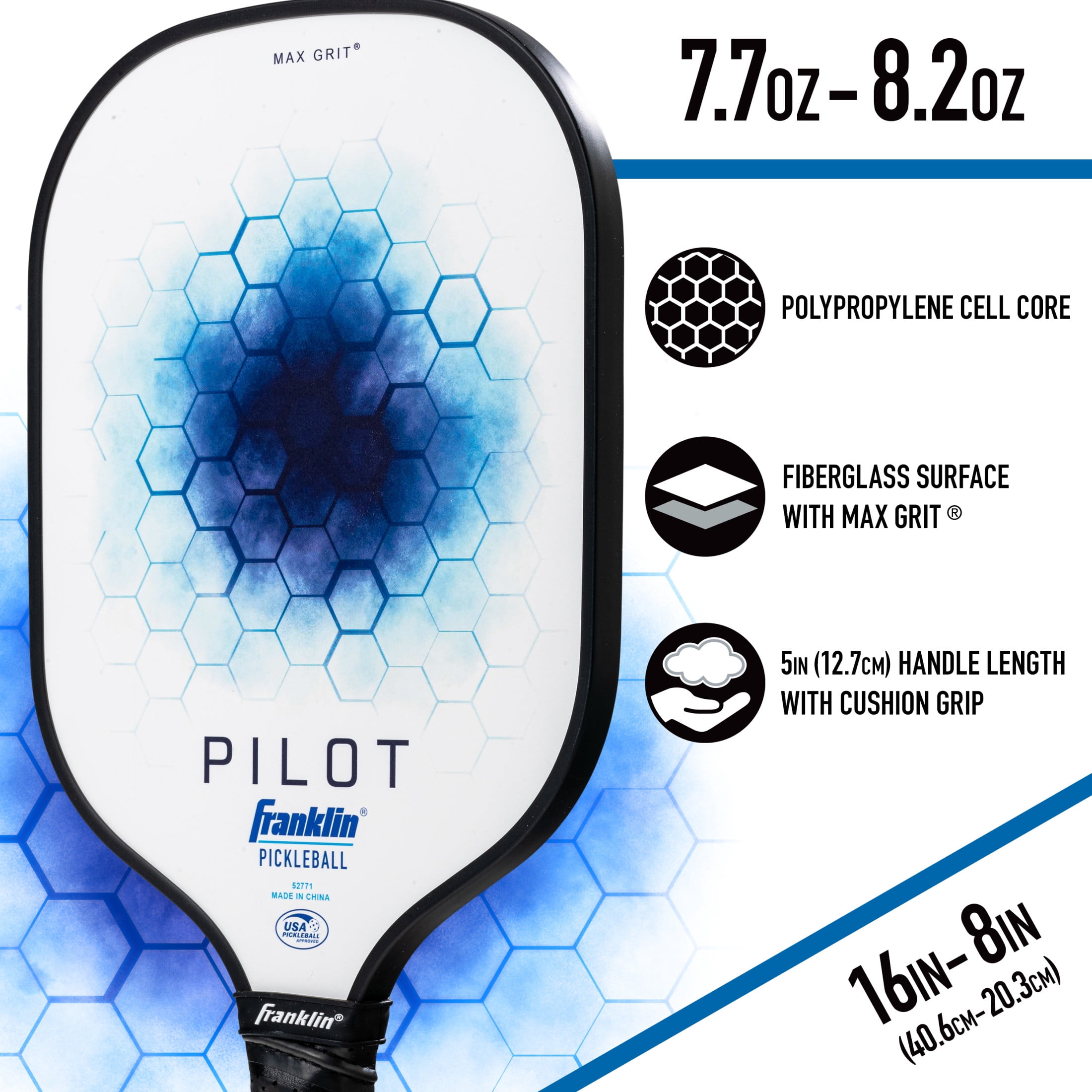 Franklin Sports Pilot Pickleball Paddle (Blue, 7.7-8.2 oz) teknx