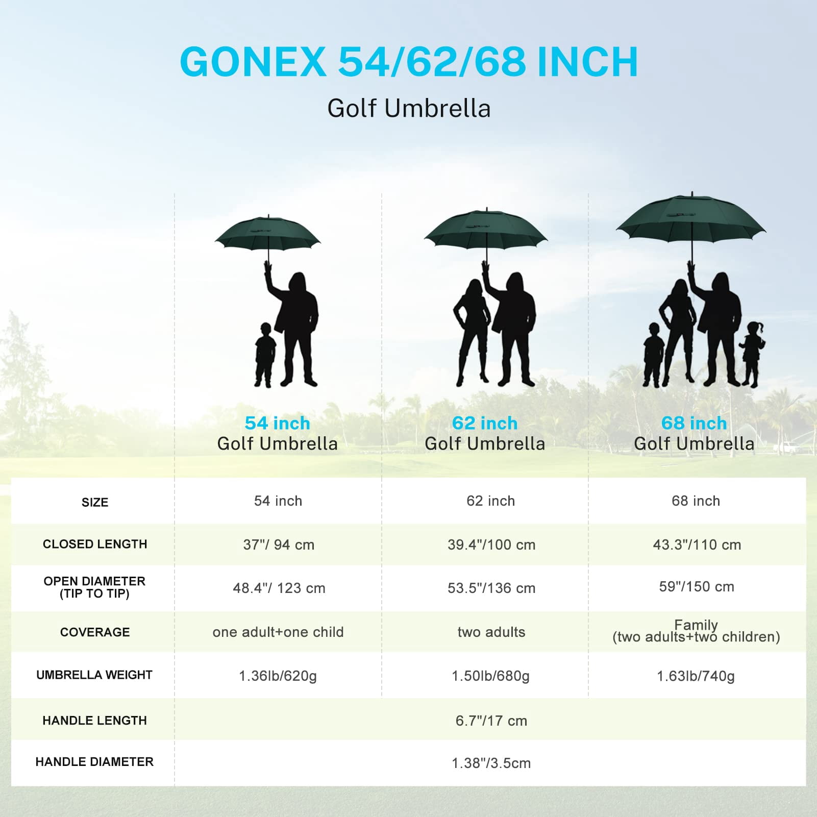 Gonex 68 Inch Automatic Open Golf Umbrella, Extra Large Windproof Double Canopy Stick Umbrella (Green, 68 in) 6mgt5