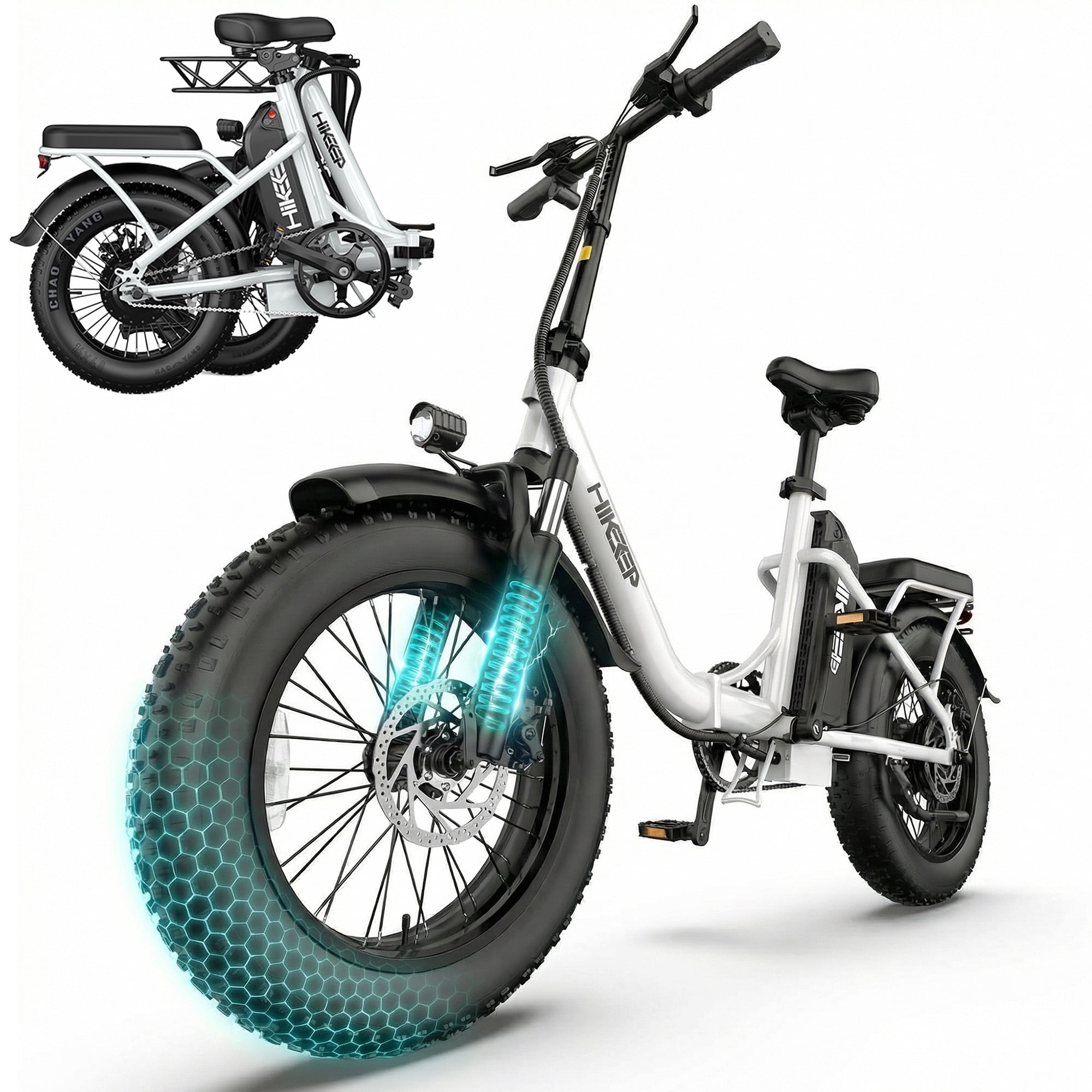 HELOKEEP Folding Fat Tire Electric Bike for Adults, 1200W Peak Motor, 48V 10Ah Removable Battery, Dual Disc Brakes (White, 16 in) reyrn