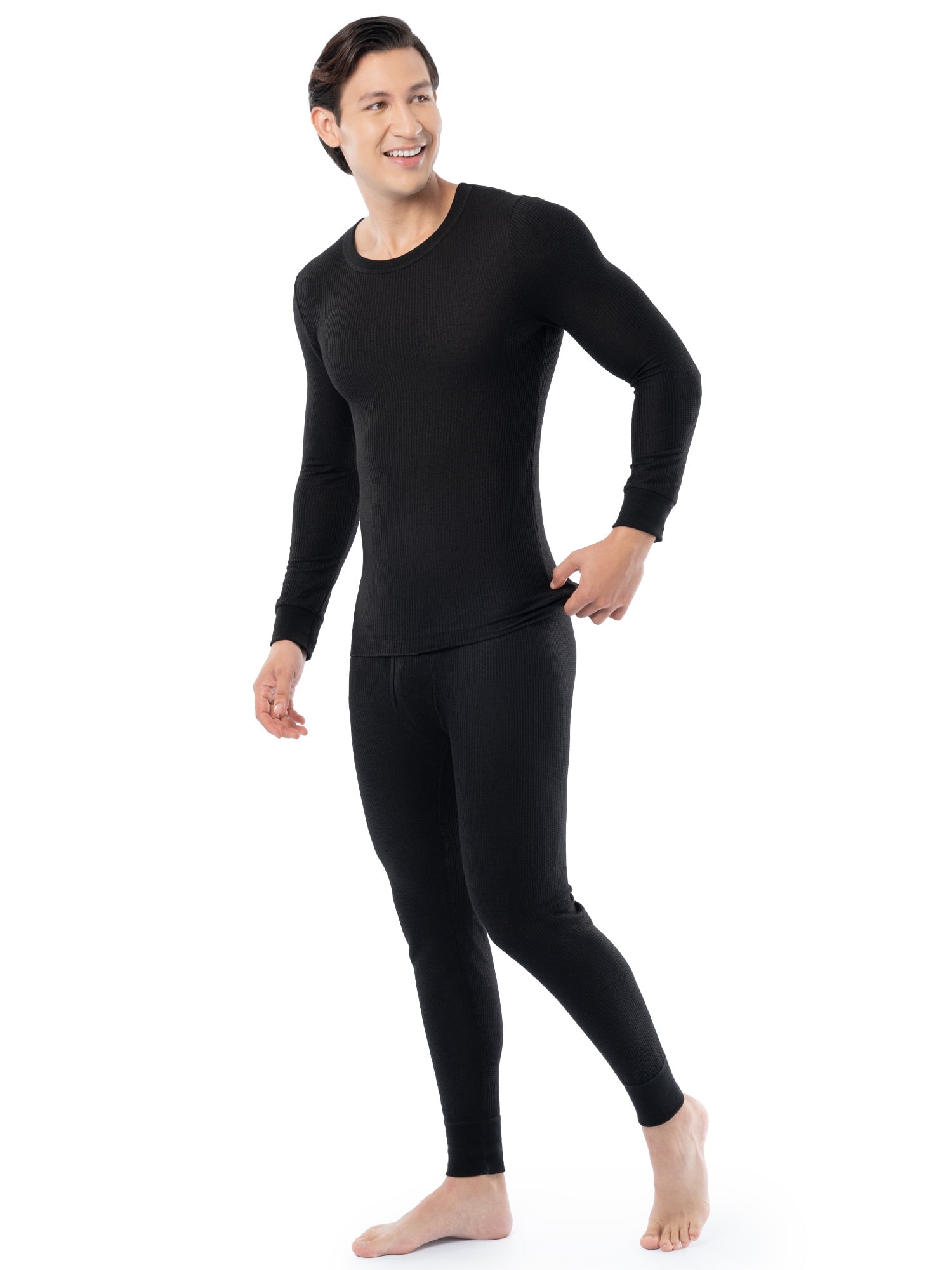 Fruit of the Loom Men's Thermal Waffle Crew Top (Black, 3-Pack) 0i5jn