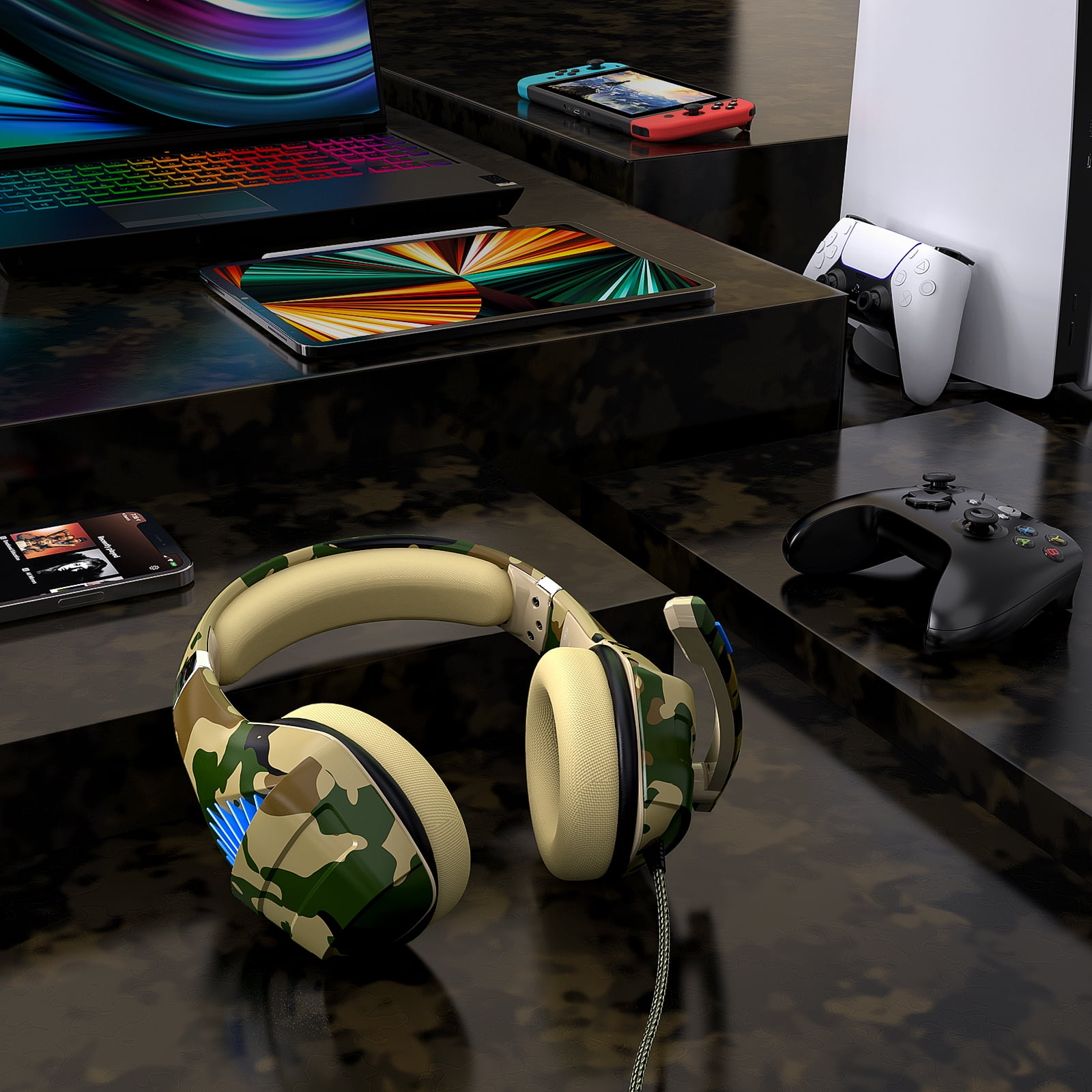 Beexcellent Gaming Headset with Noise Cancelling Microphone and Stereo Surround Sound (Camouflage, 1 Unit) lmajg