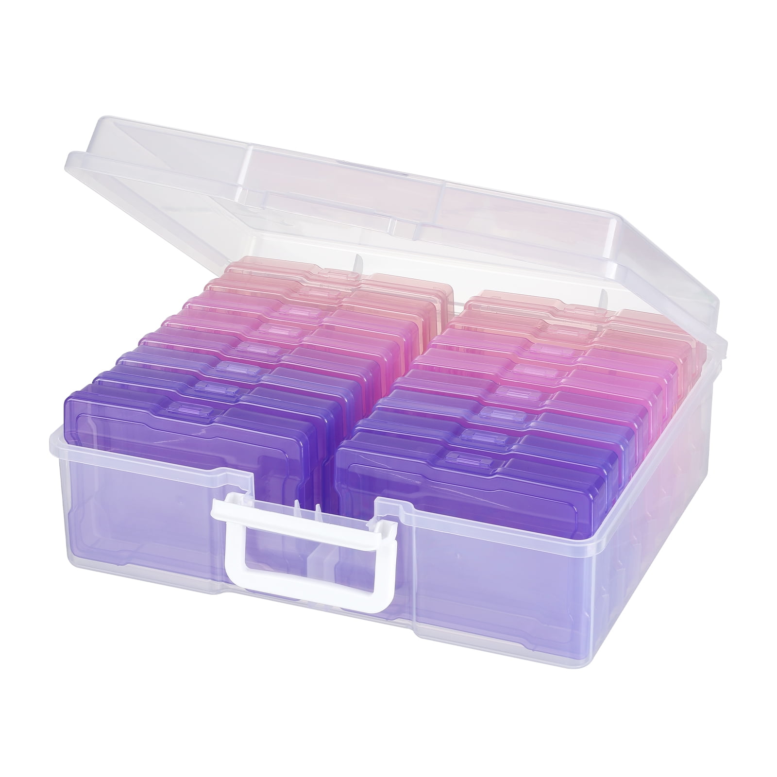 Novelinks Photo Storage Organizer Box with 16 Inner 4 in x 6 in Cases (Pink and Purple, 16-Piece Set) 1x6xw